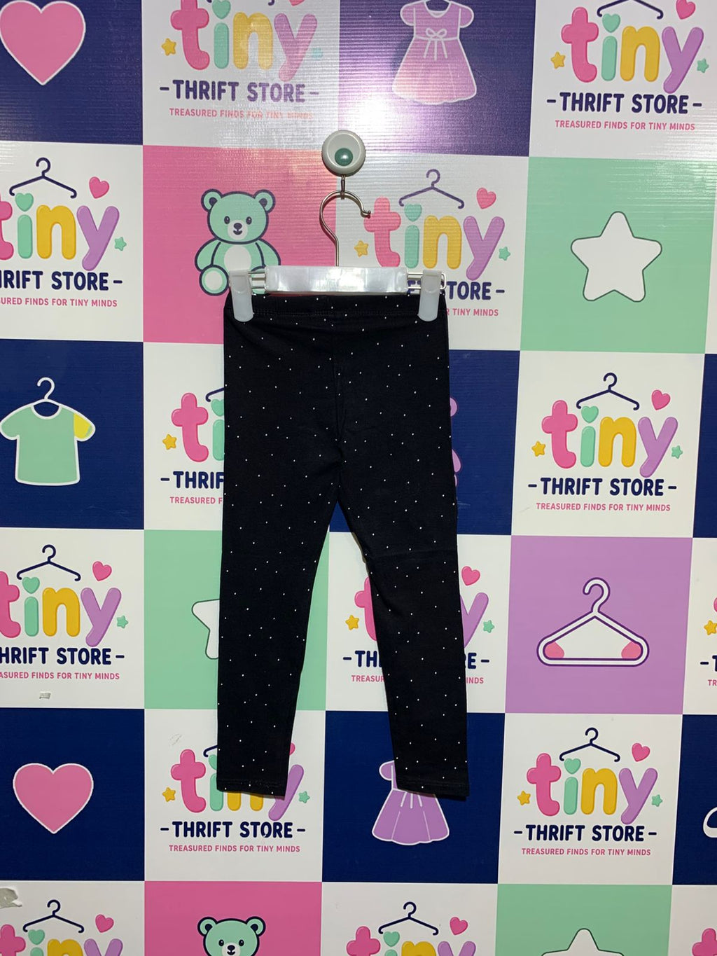 H&M Kids Black Polka Dot Stretch Leggings - Size 3-4 Years (EUR 104) AB1