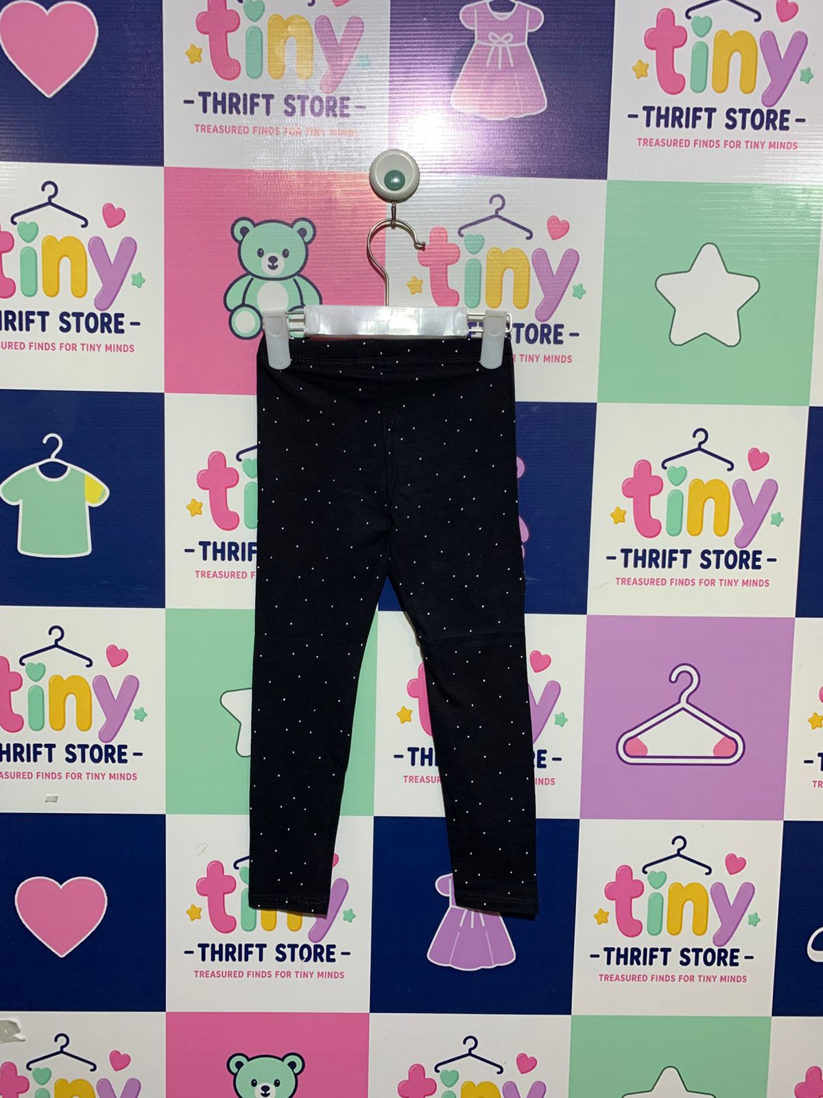 H&M Kids Black Polka Dot Stretch Leggings - Size 3-4 Years (EUR 104) AB1