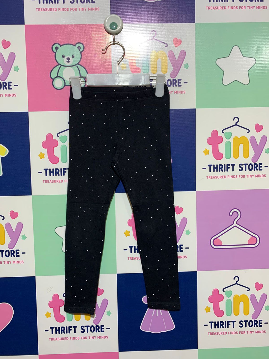 H&M Kids Black Polka Dot Stretch Leggings - Size 3-4 Years (EUR 104) AB1