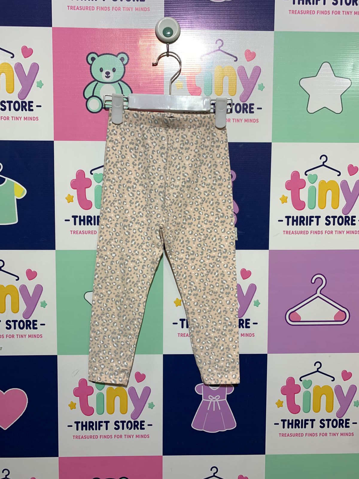 Inextenso Kids Peach & Grey Leopard Print Stretch Leggings - Size 98cm (Estimated 2-3 Years) AB1