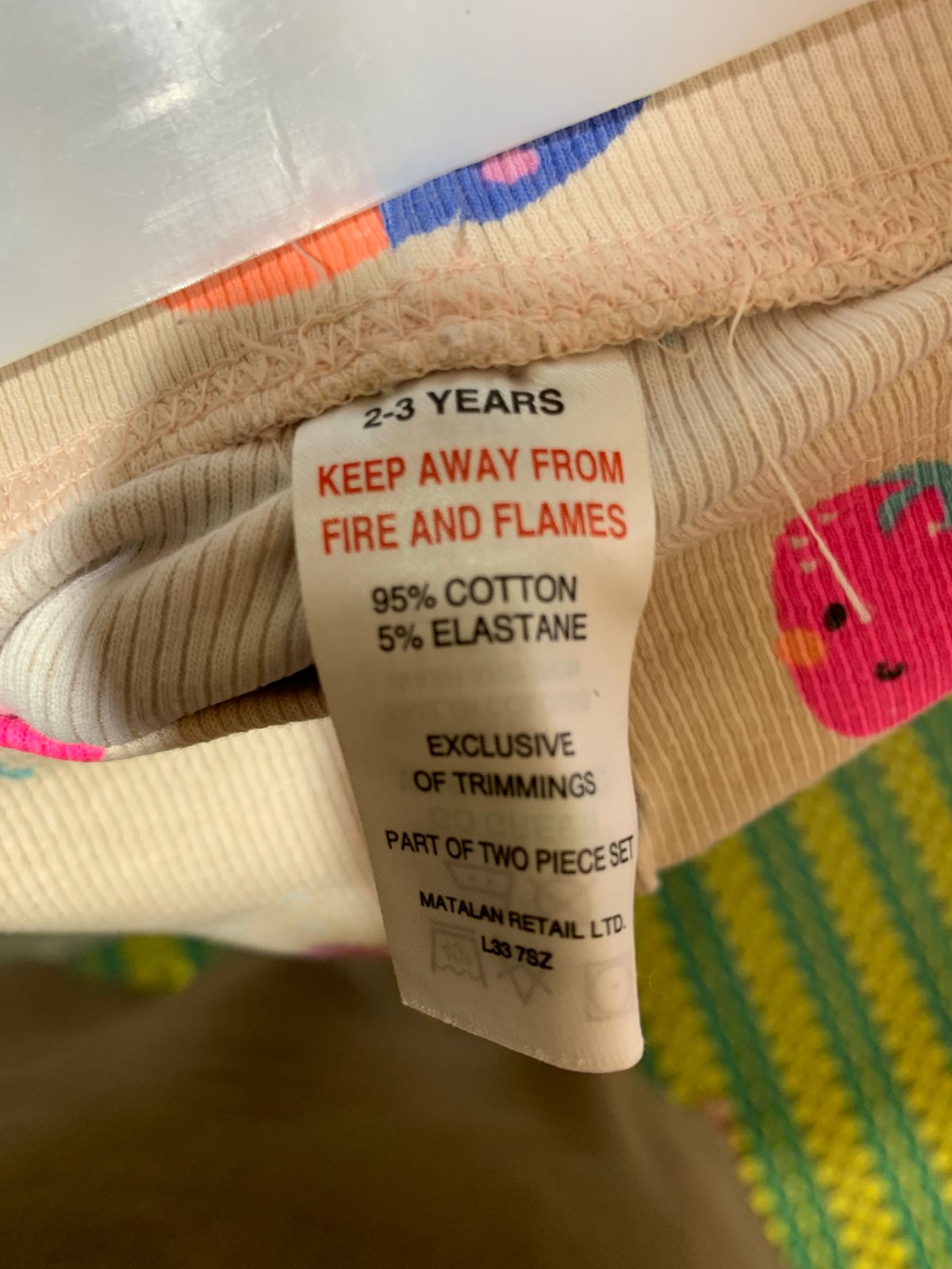 Matalan Kids Fruit & Floral Print Ribbed Leggings - Size 2-3 Years AB1