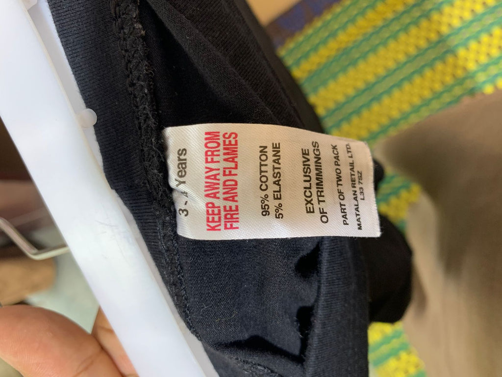 Matalan Kids Essential Black Cotton Stretch Leggings - Size 3-4 Years AB1