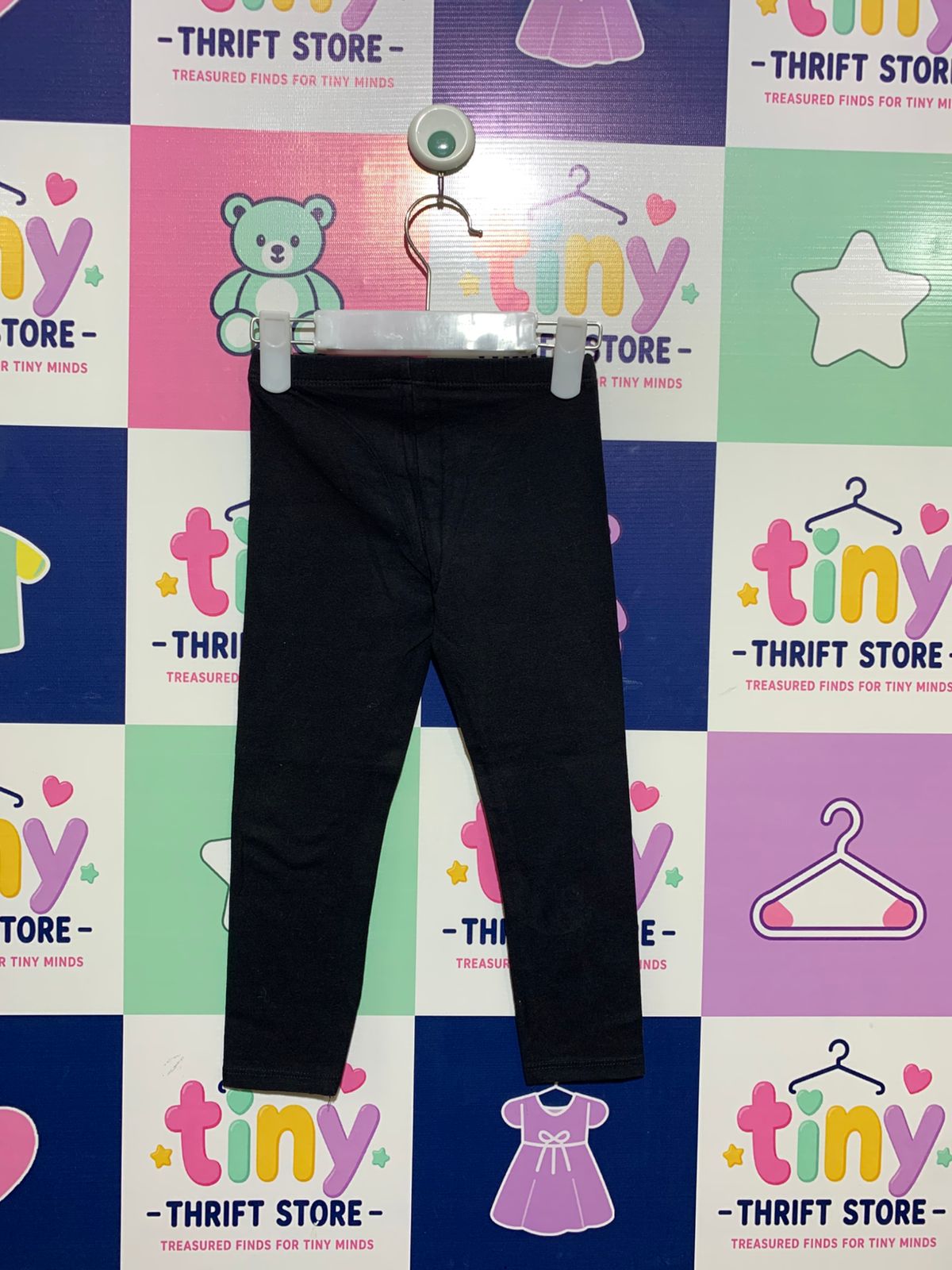 Matalan Kids Essential Black Cotton Stretch Leggings - Size 3-4 Years AB1