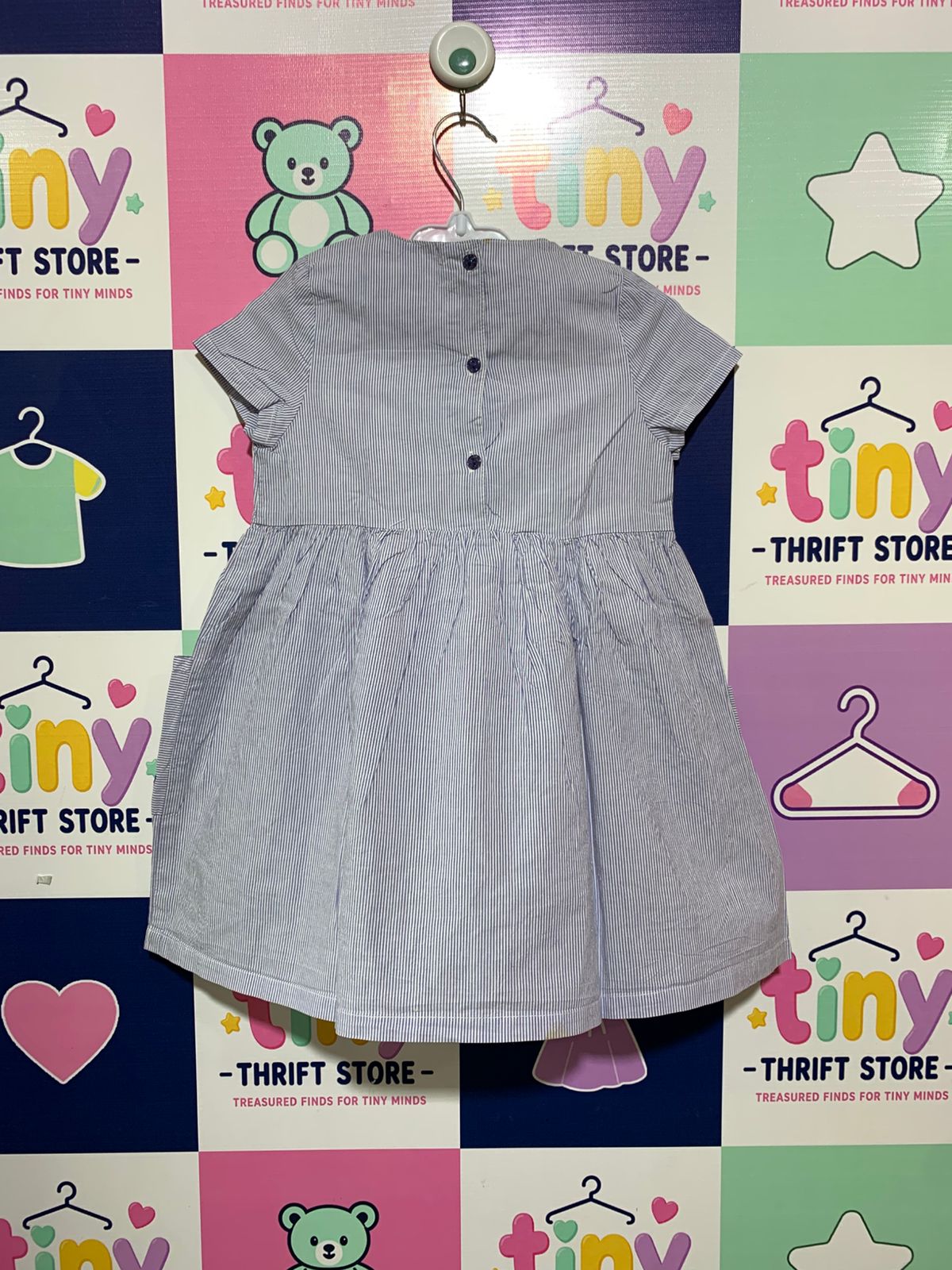 Du Pareil au Même Girls Blue Striped Embroidered Dress - Size 4 Years AB1