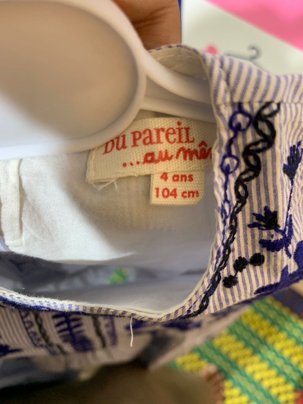 Du Pareil au Même Girls Blue Striped Embroidered Dress - Size 4 Years AB1