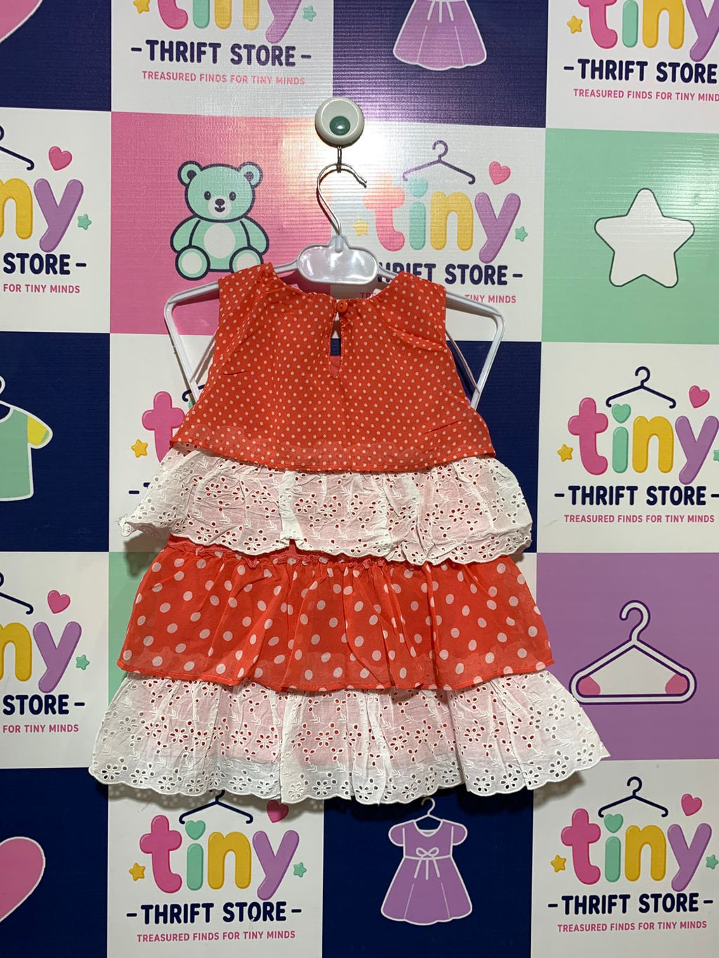 Rare Editions Toddler Girls Polka Dot & Eyelet Tiered Party Dress - Size 4 AB1