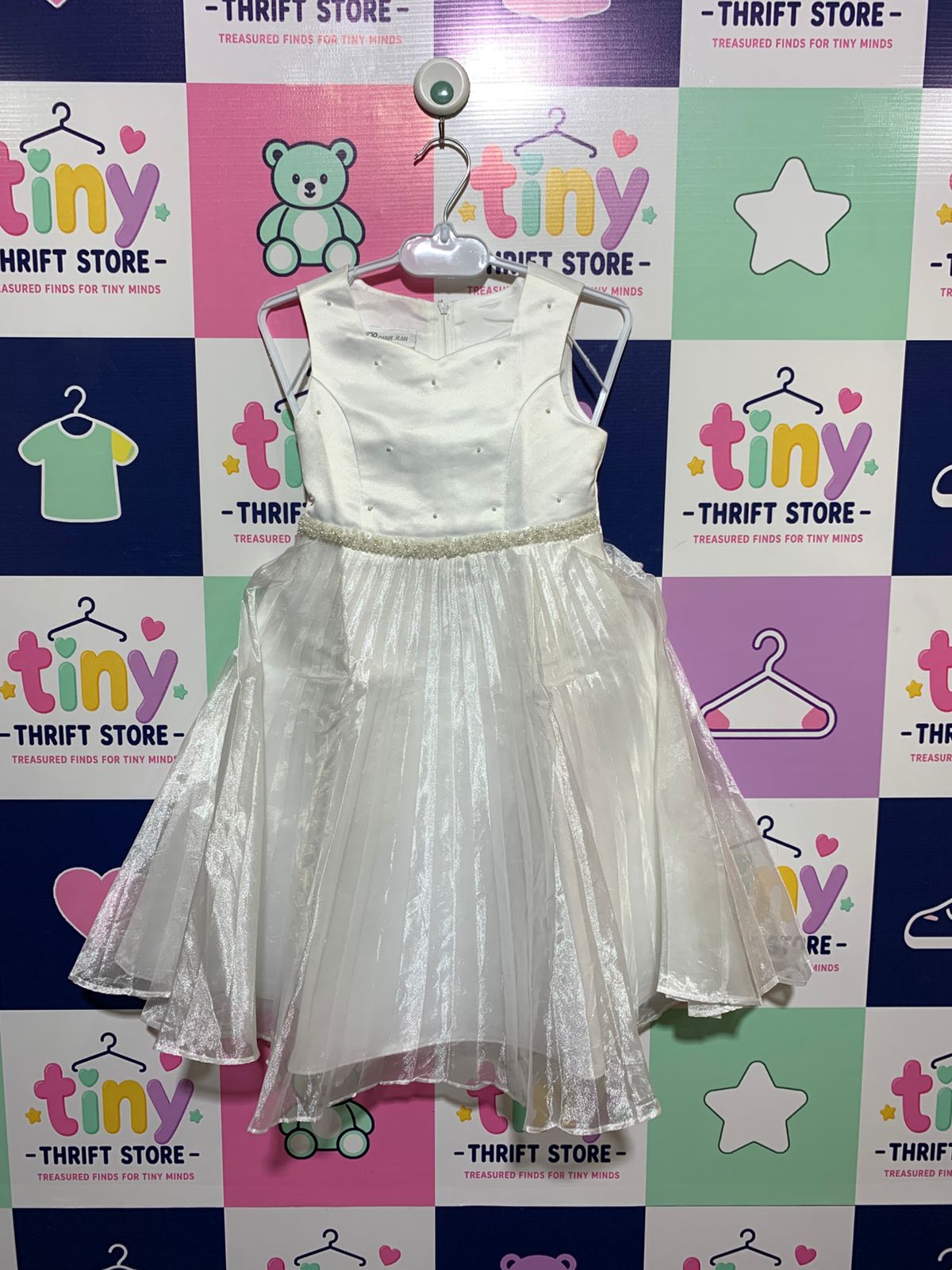 Bonnie Jean Girls White Shimmer Tulle Party Dress - Size 4 AB1
