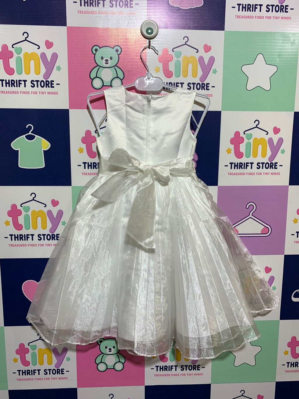 Bonnie Jean Girls White Shimmer Tulle Party Dress - Size 4 AB1