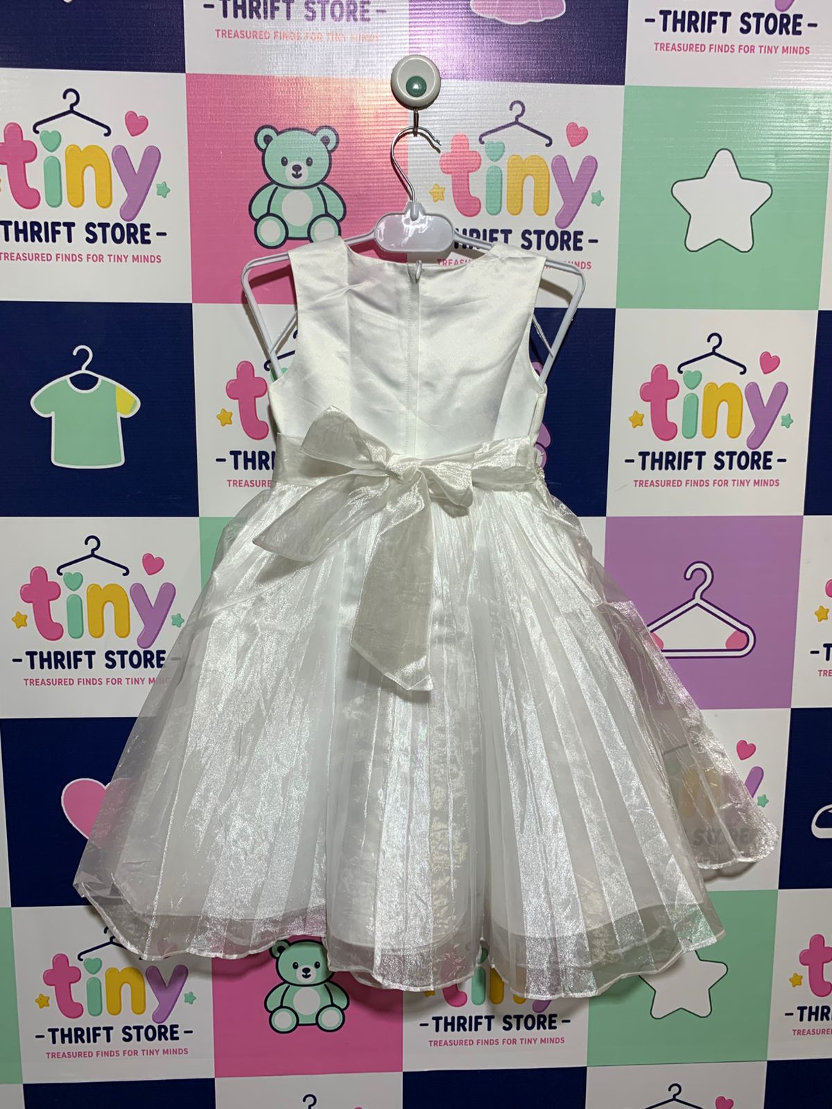Bonnie Jean Girls White Shimmer Tulle Party Dress - Size 4 AB1