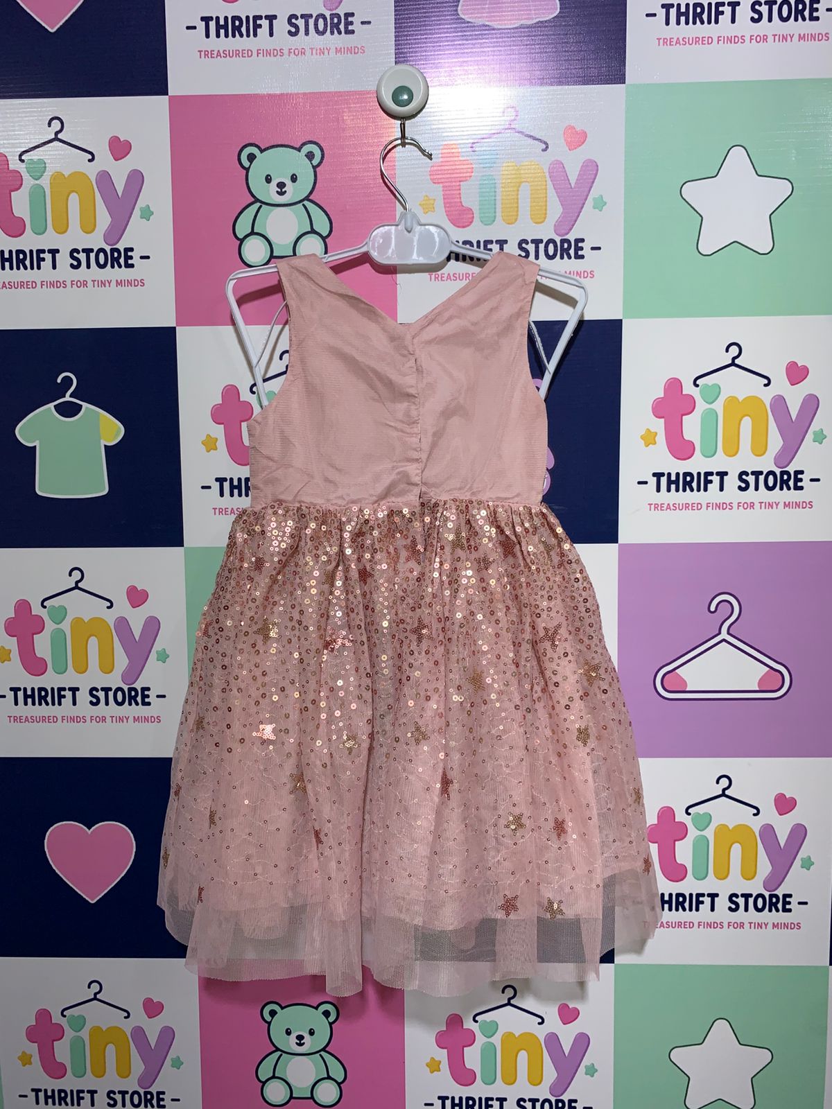 H&M Toddler Girls Rose Gold Sequin Star Tulle Dress - Size 4T AB1