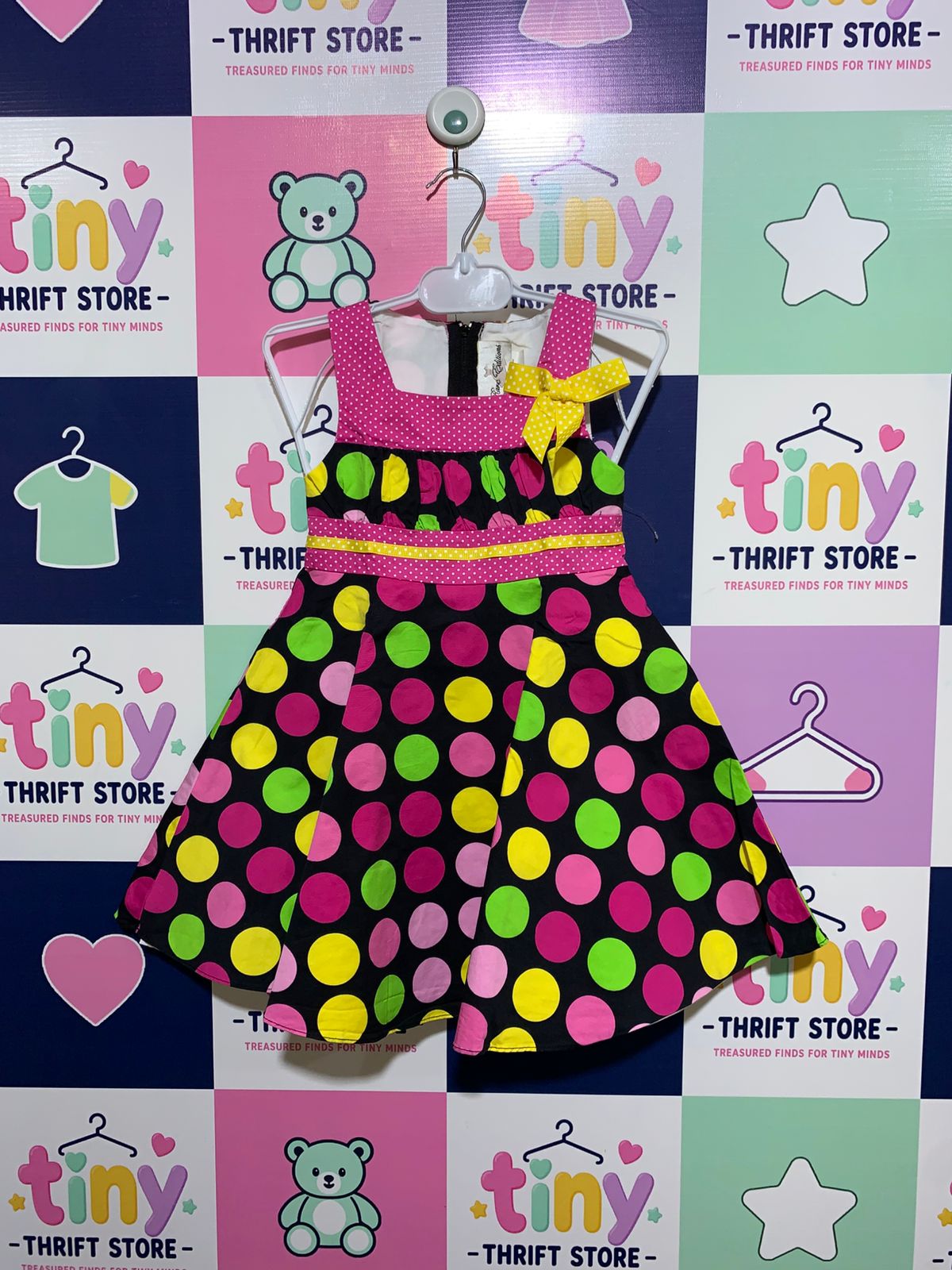 Rare Editions Toddler Girls Neon Polka Dot Party Dress - Size 4T AB1