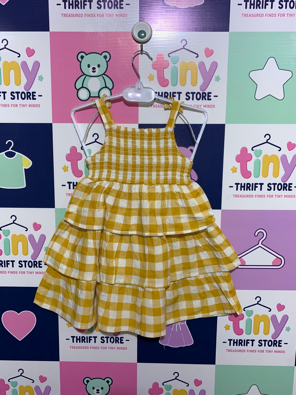Wonder Nation Toddler Girls Yellow Gingham Tiered Smocked Dress - Size 3T AB1