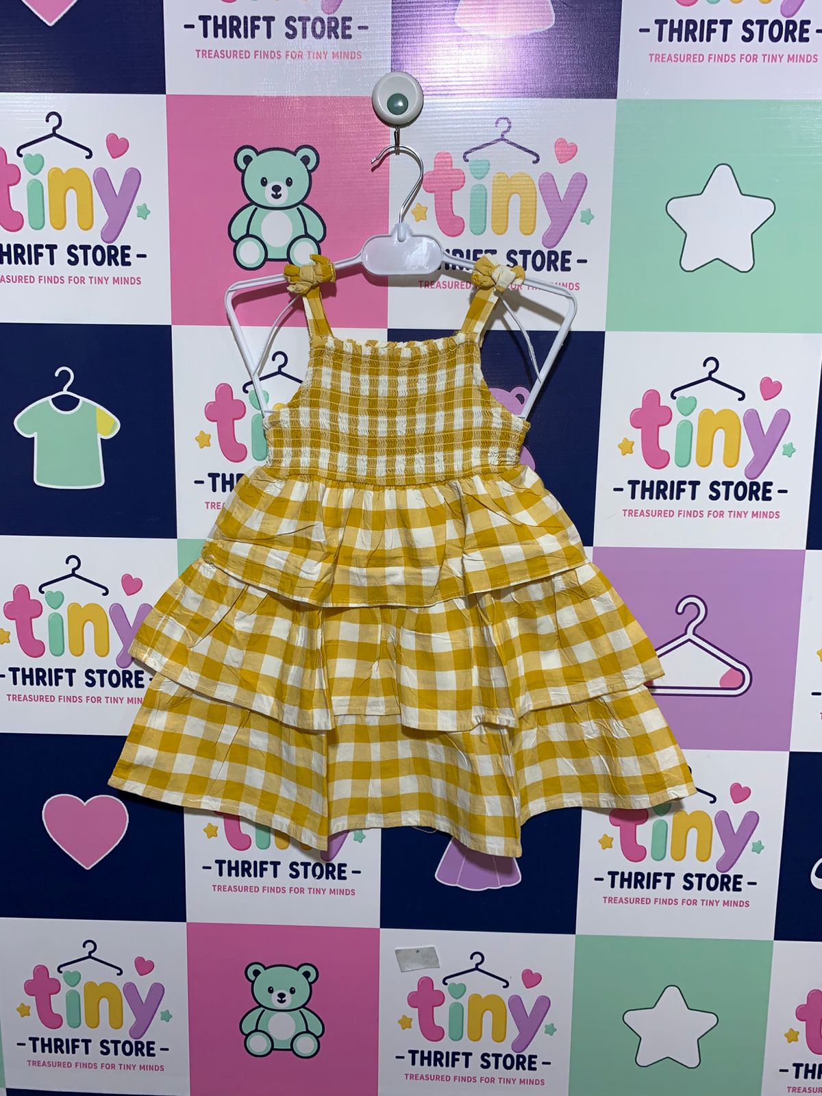 Wonder Nation Toddler Girls Yellow Gingham Tiered Smocked Dress - Size 3T AB1