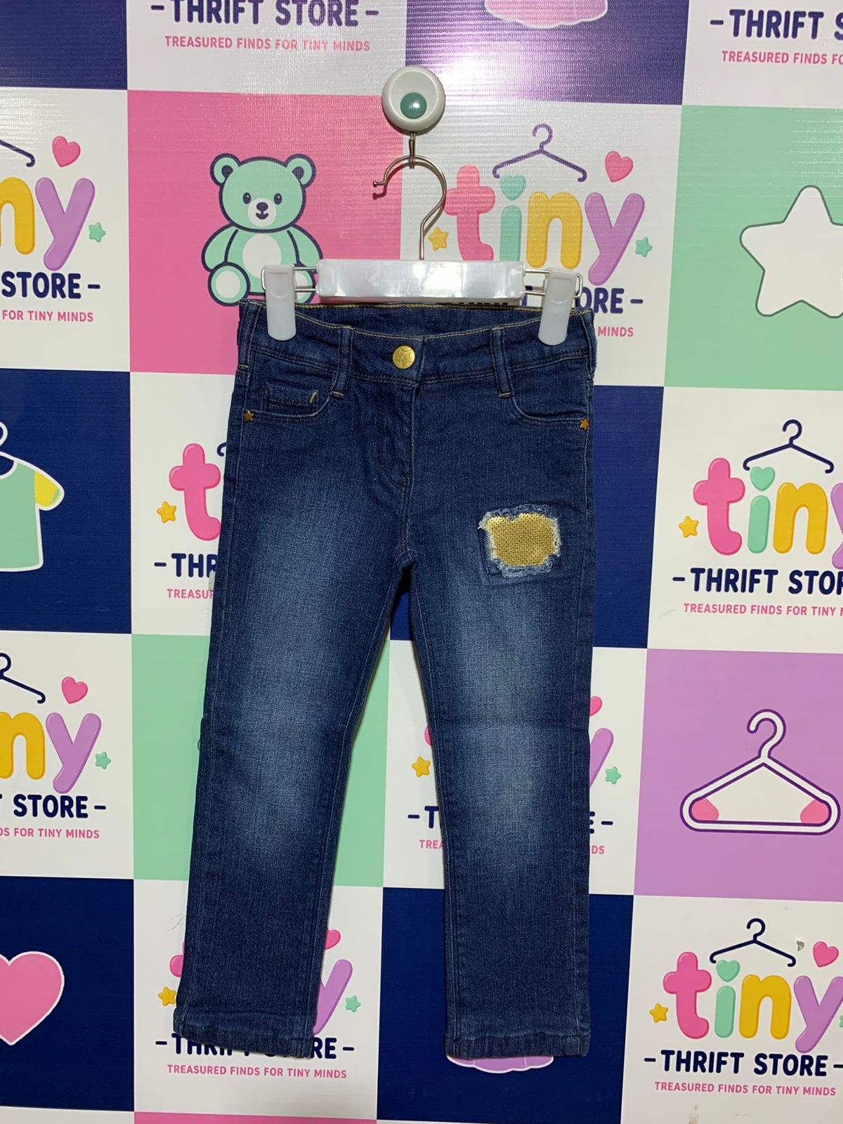 Palomino & Petit Main Girls' Dark Wash Sequin Patch Skinny Jeans - Size 3-4 Years AB1