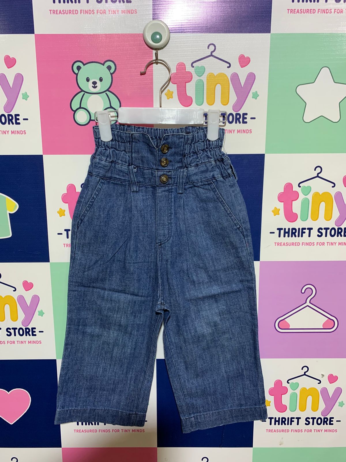 Petit Main Girls' High-Waisted Paperbag Denim Culottes - Size 3-4 Years AB1