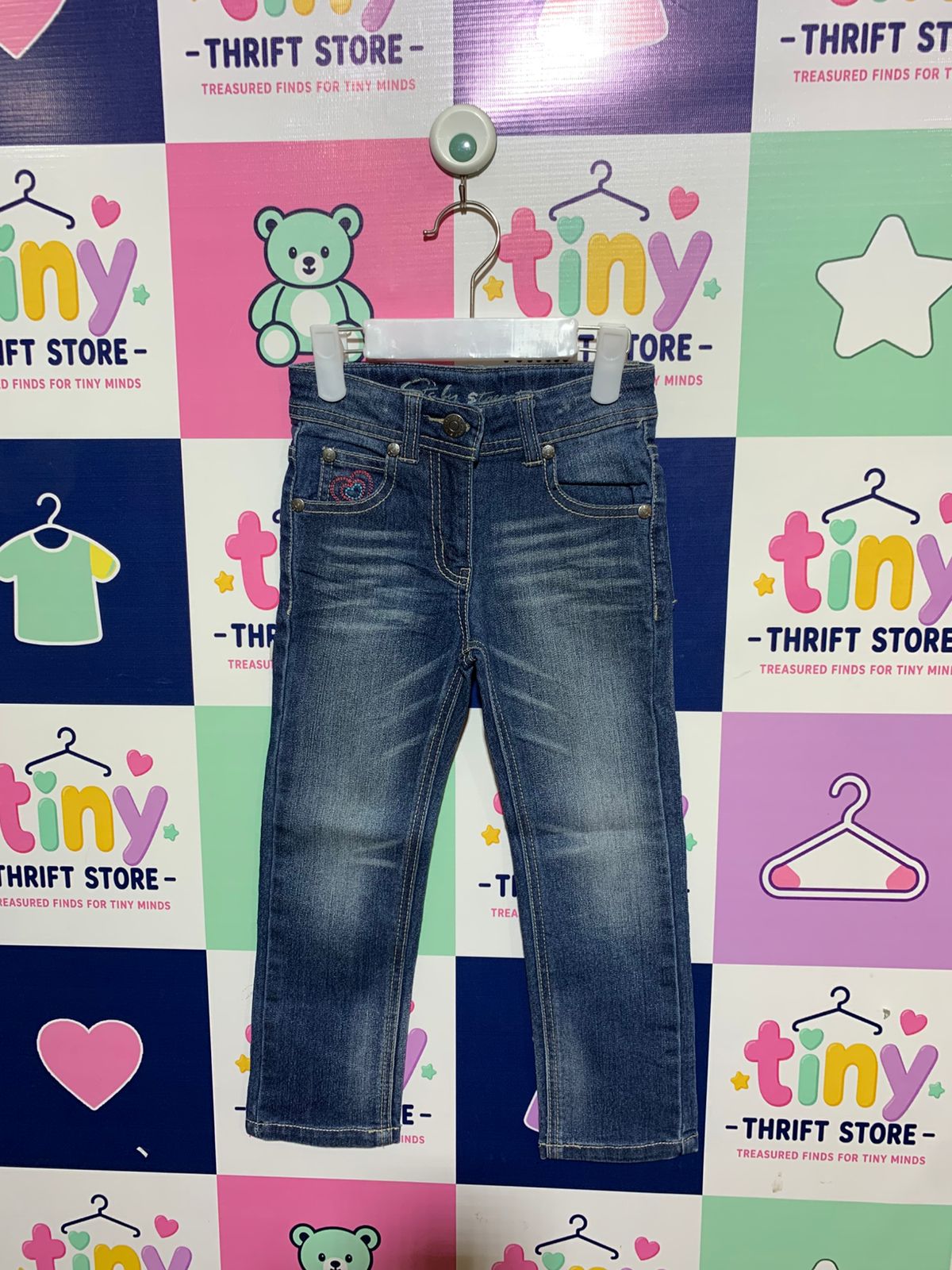 St. by Staccato Girls' Heart Embroidered Slim Fit Jeans - Size 4 Years AB1