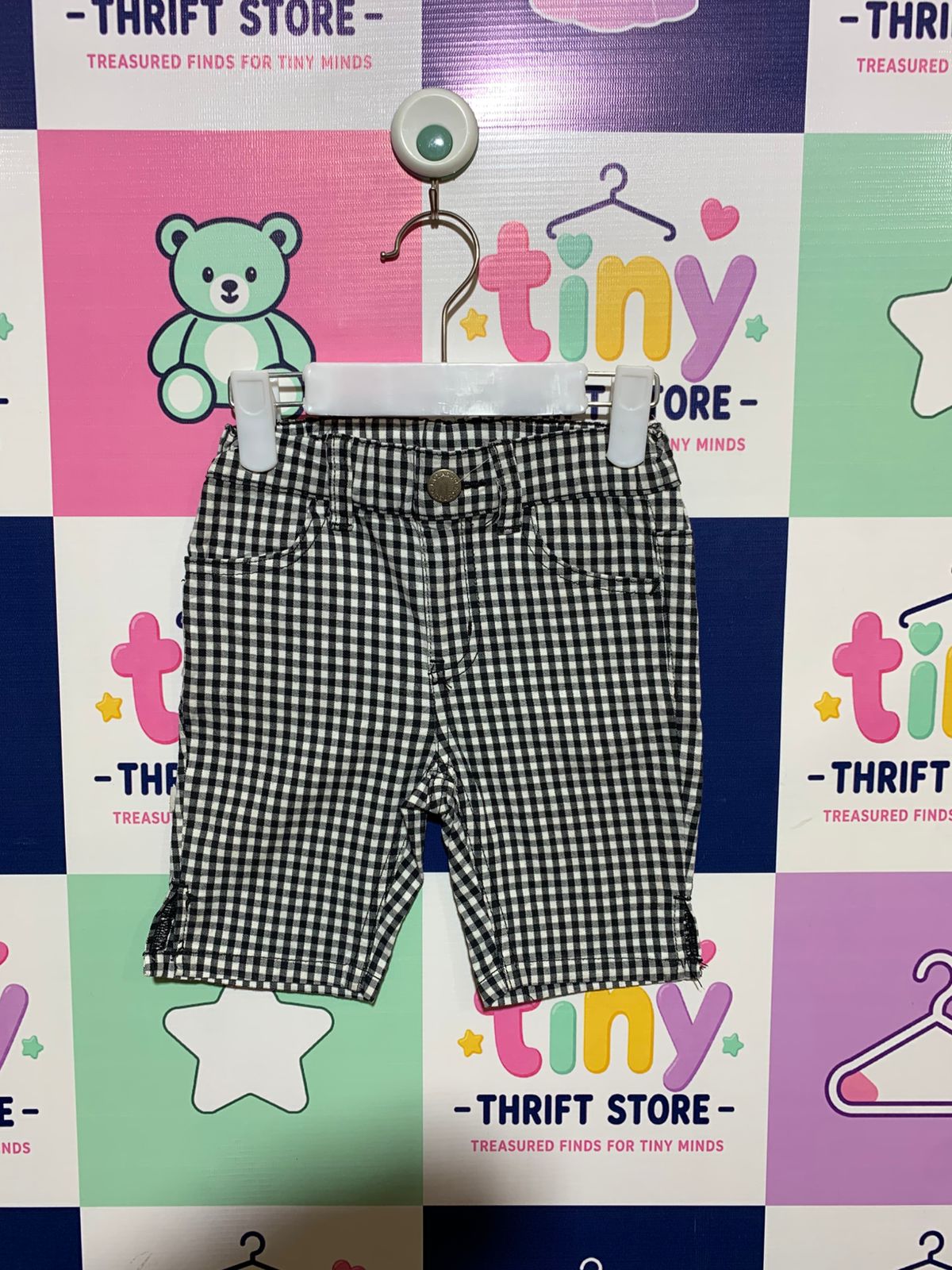 ELFINDOLL CLASSIC Kids Black & White Gingham Shorts - Size 3-4 Years AB1