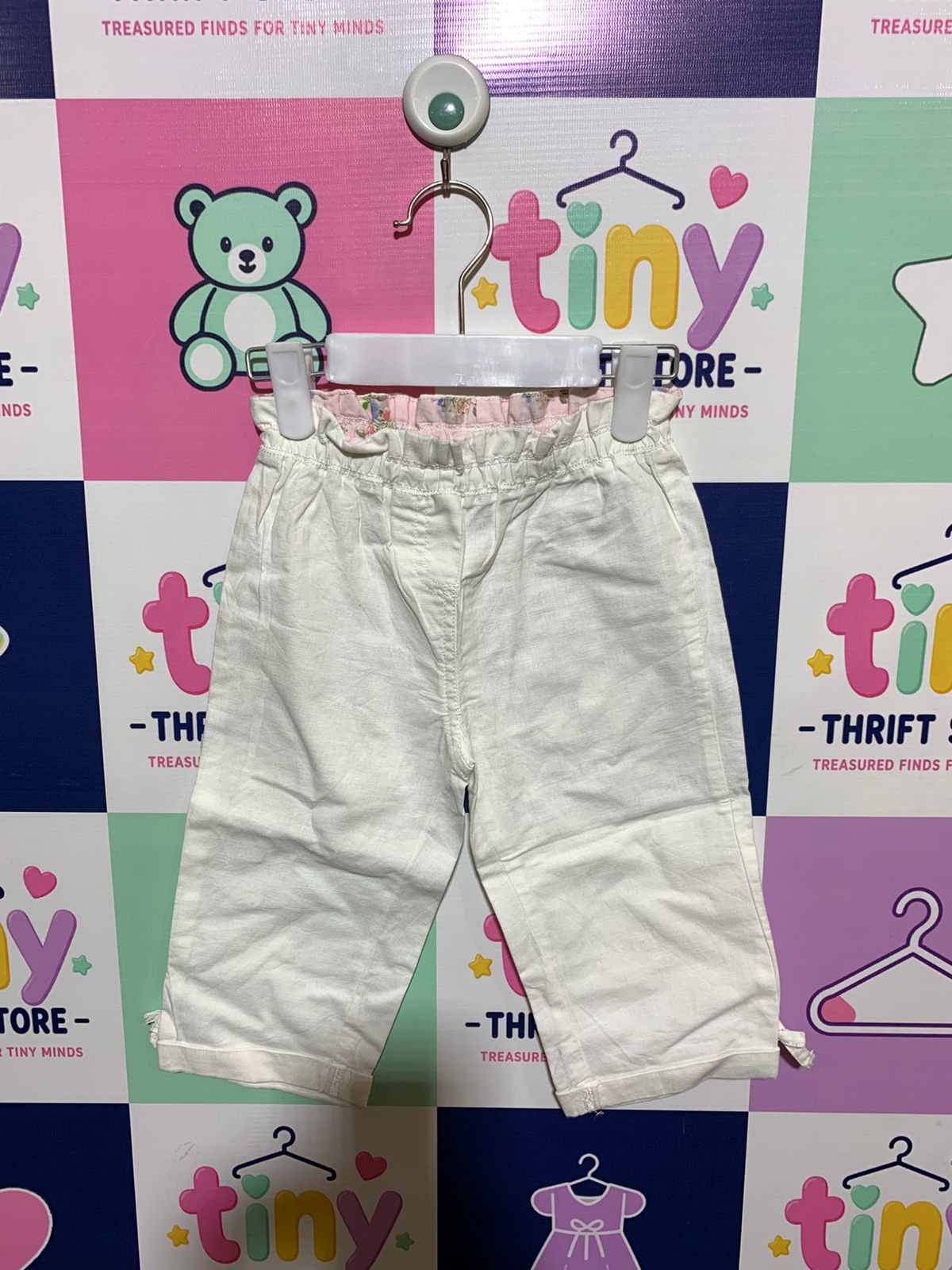 NEXT Toddler Girls' White Linen Blend Paperbag Trousers - Size 2-3 Years AB1
