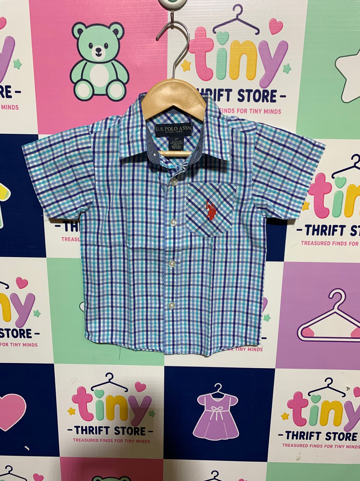 U.S. Polo Assn. Toddler Boys' Blue Plaid Short Sleeve Shirt - Size 3T AB1