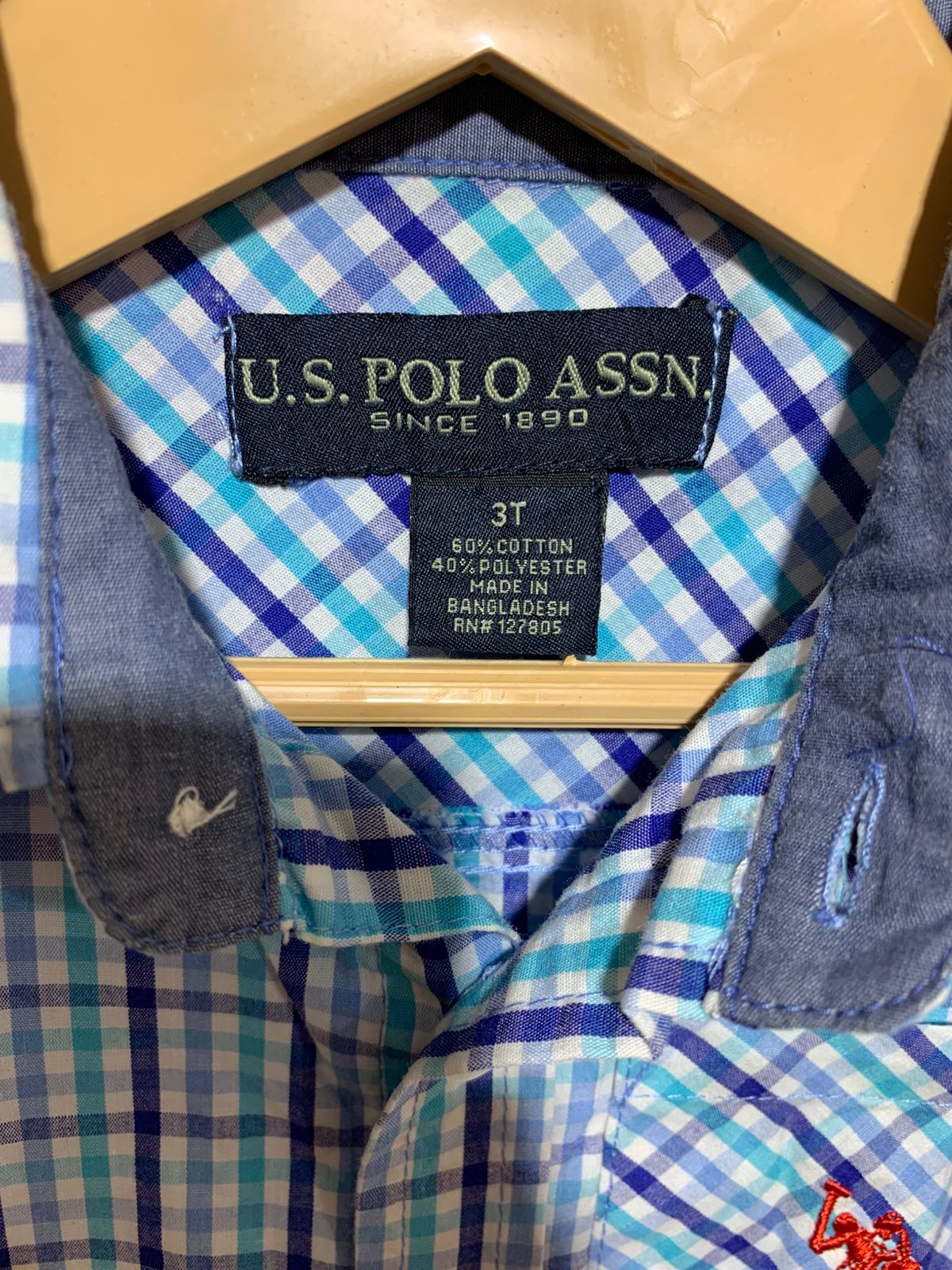 U.S. Polo Assn. Toddler Boys' Blue Plaid Short Sleeve Shirt - Size 3T AB1