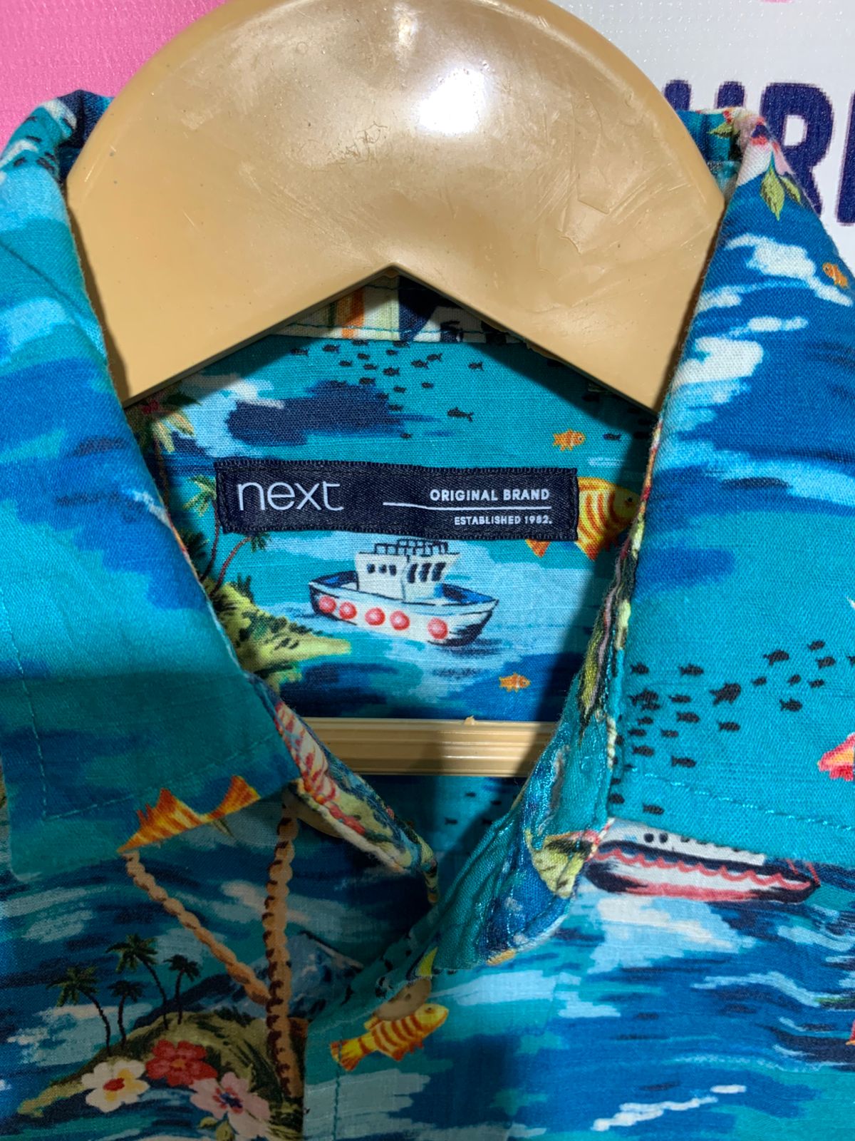NEXT Toddler Boys' Teal Tropical Island Print Hawaiian Shirt - Size 2-3 Years AB1