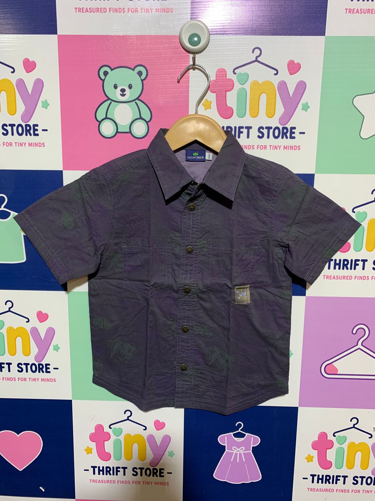Sergent Major Boys' Purple Graphic Print Short Sleeve Shirt - Size 4 Years AB1