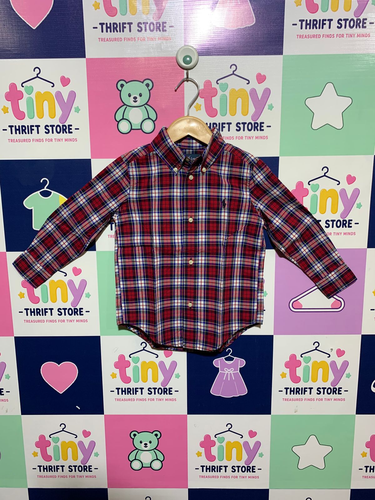 Ralph Lauren Toddler Boys' Red Plaid Long Sleeve Button-Down Shirt - Size 3T AB1