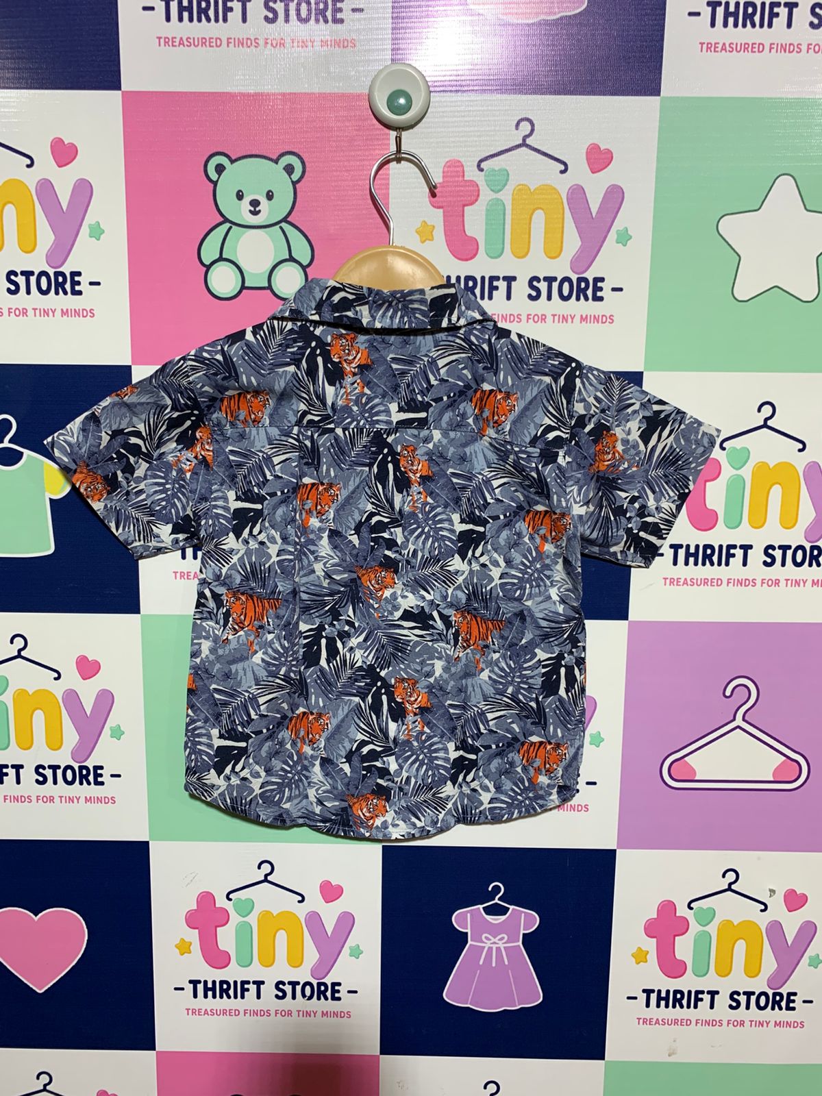 Mick Mack LTD Boys' Blue Tiger Jungle Print Button-Down Shirt - Size 4 Years AB1