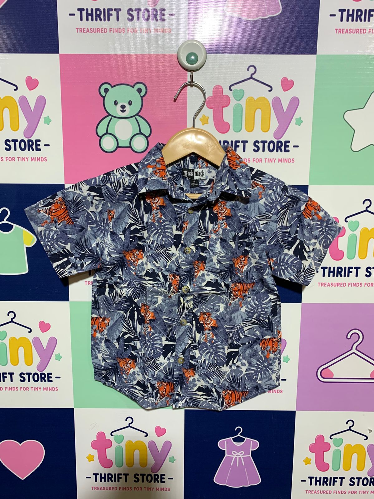 Mick Mack LTD Boys' Blue Tiger Jungle Print Button-Down Shirt - Size 4 Years AB1