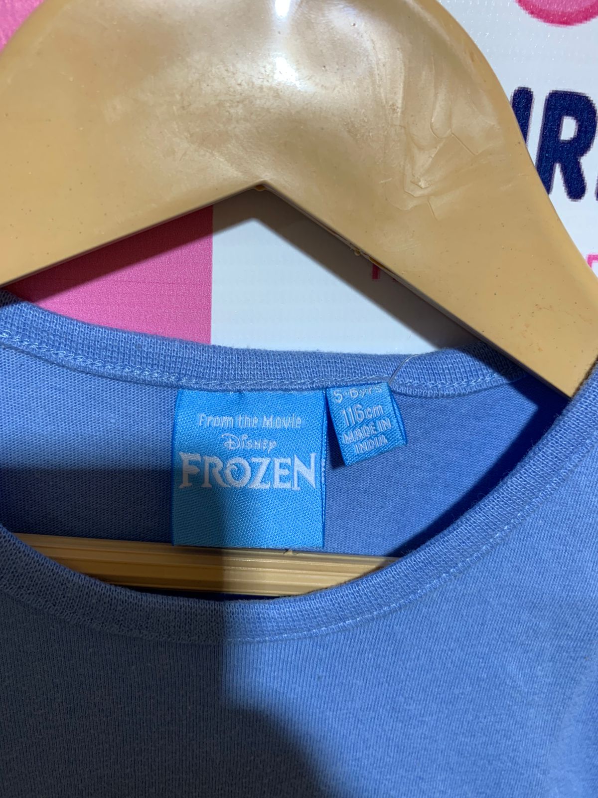 Disney Frozen Elsa & Anna Girls' Blue Graphic T-Shirt - Size 5-6 Years AB1