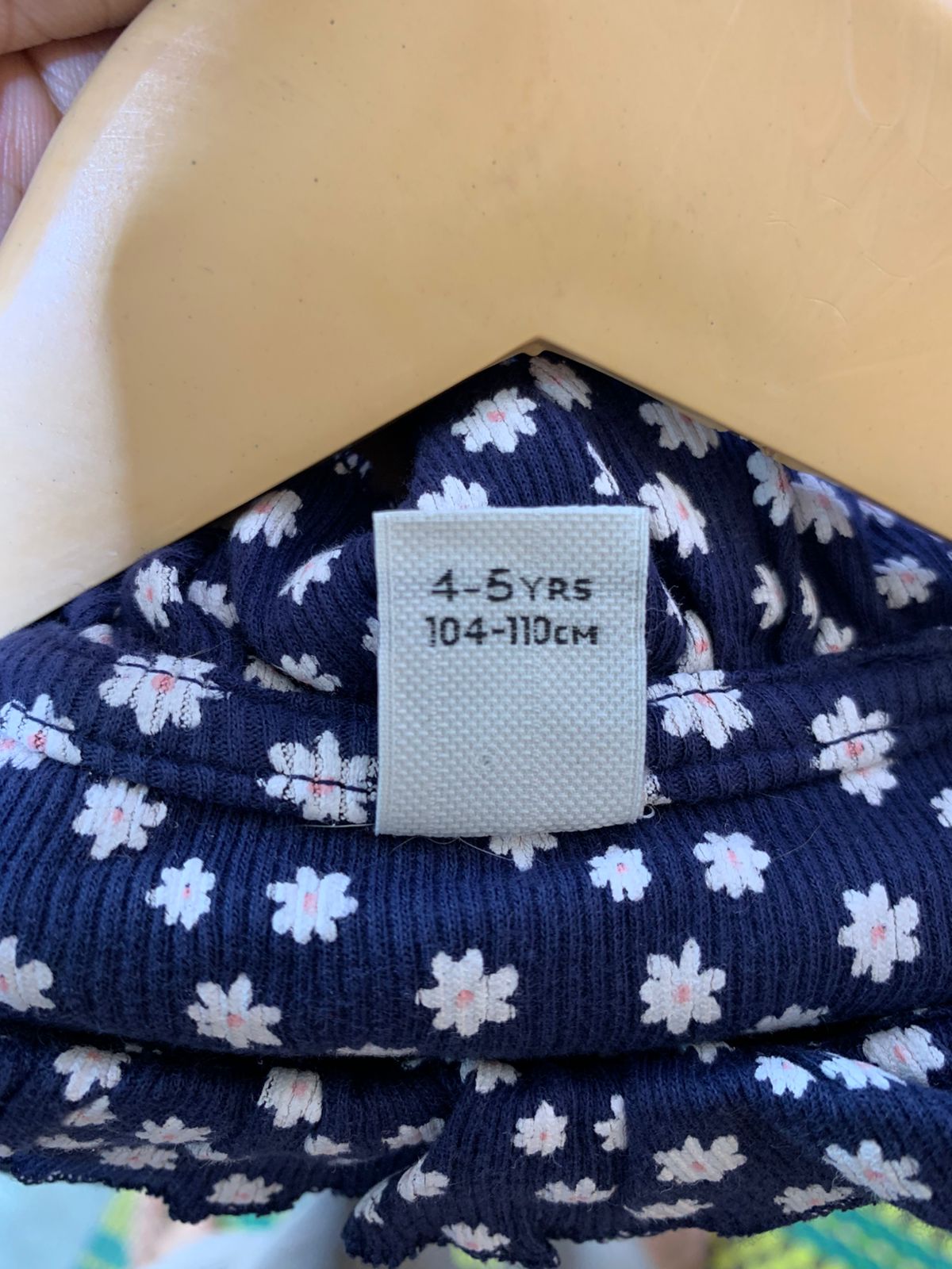 Tu Kids Navy Daisy Print Ruffle Neck Ribbed Top - Size 4-5 Years AB1