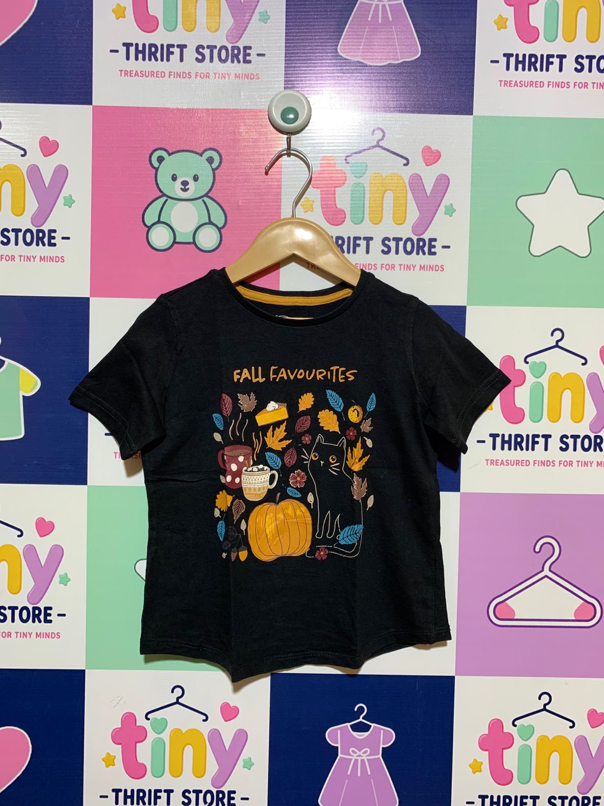 Little Kids "Fall Favourites" Black Graphic T-Shirt - Size 4-5 Years AB1