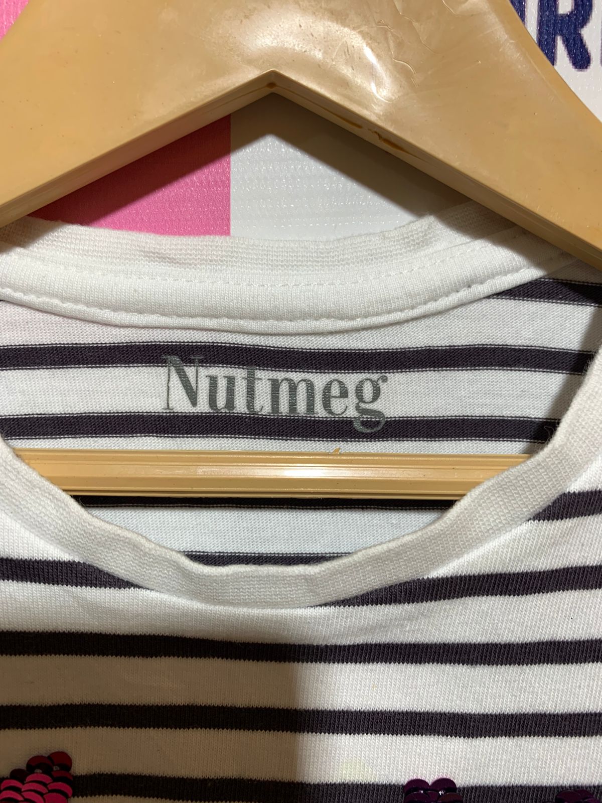 Nutmeg Girls' Striped Sequin Flower Tie-Front T-Shirt - Size 5-6 Years AB1