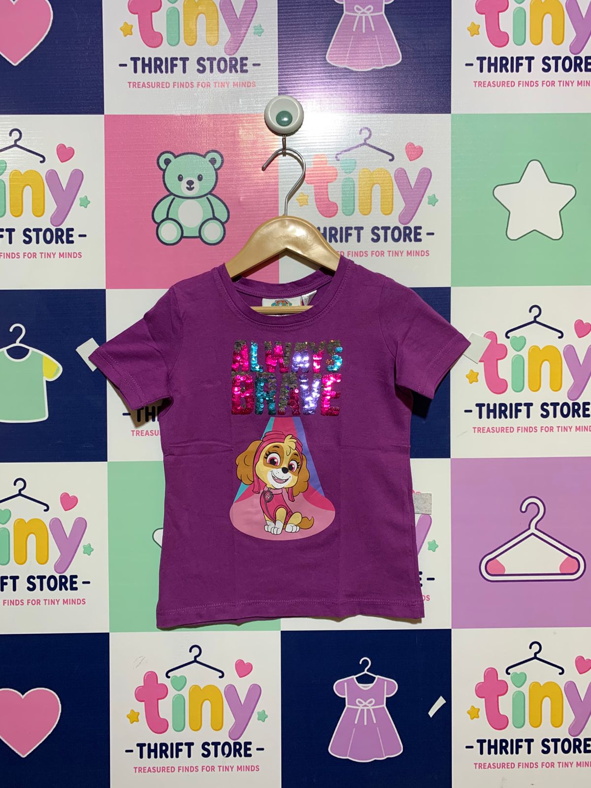 PAW Patrol Skye "Always Brave" Purple Sequin Graphic T-Shirt - Size 2-4 Years AB1