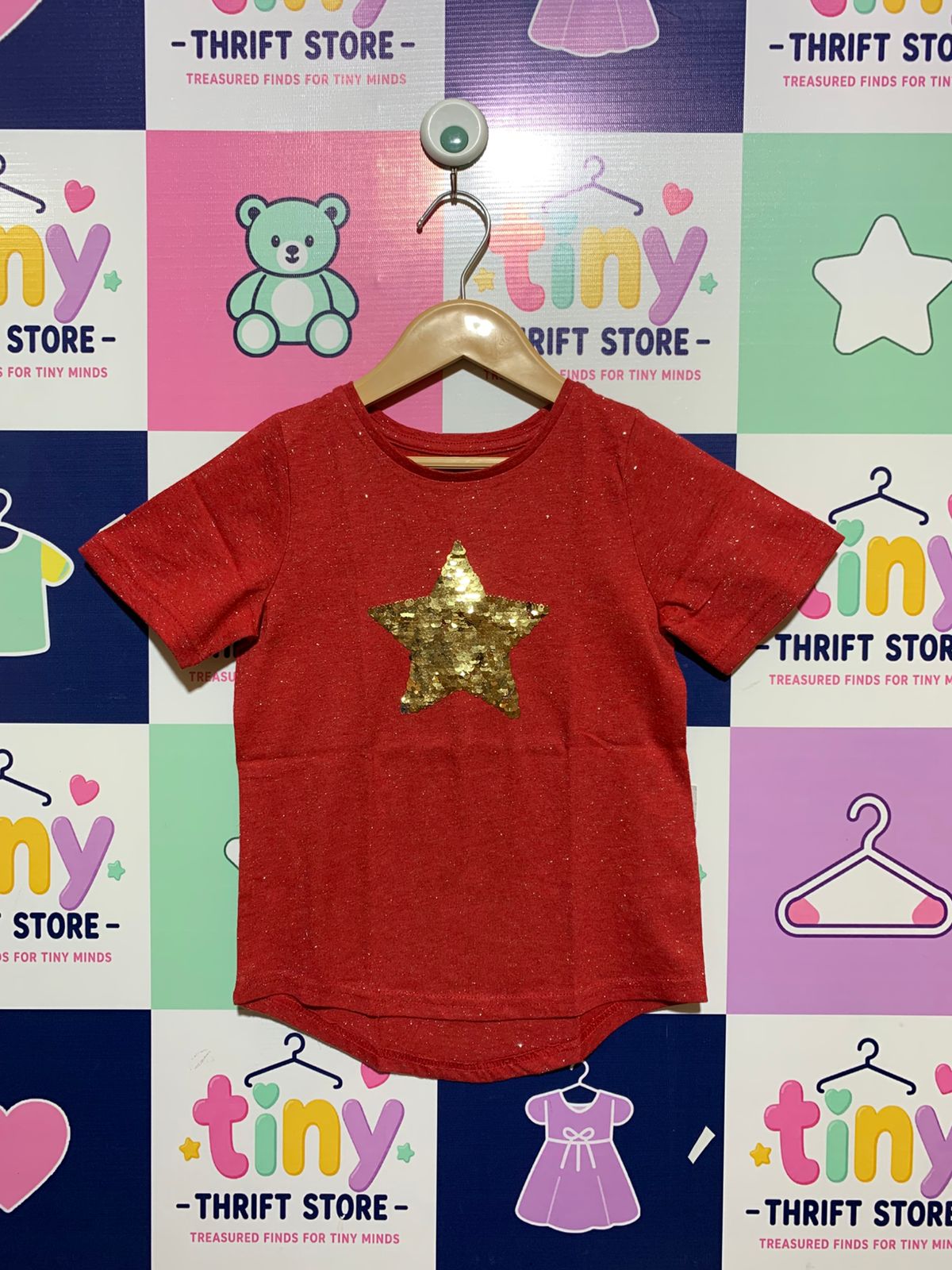 Nutmeg Girls' Red Sparkle Star Sequin T-Shirt - Size 5-6 Years AB1