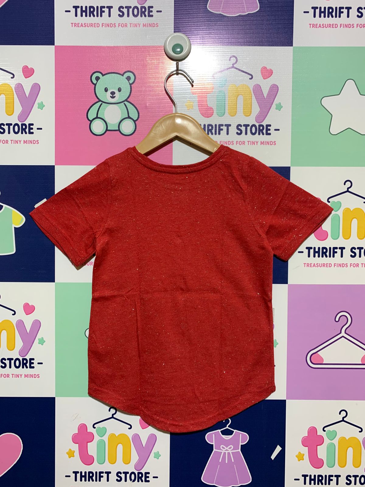 Nutmeg Girls' Red Sparkle Star Sequin T-Shirt - Size 5-6 Years AB1