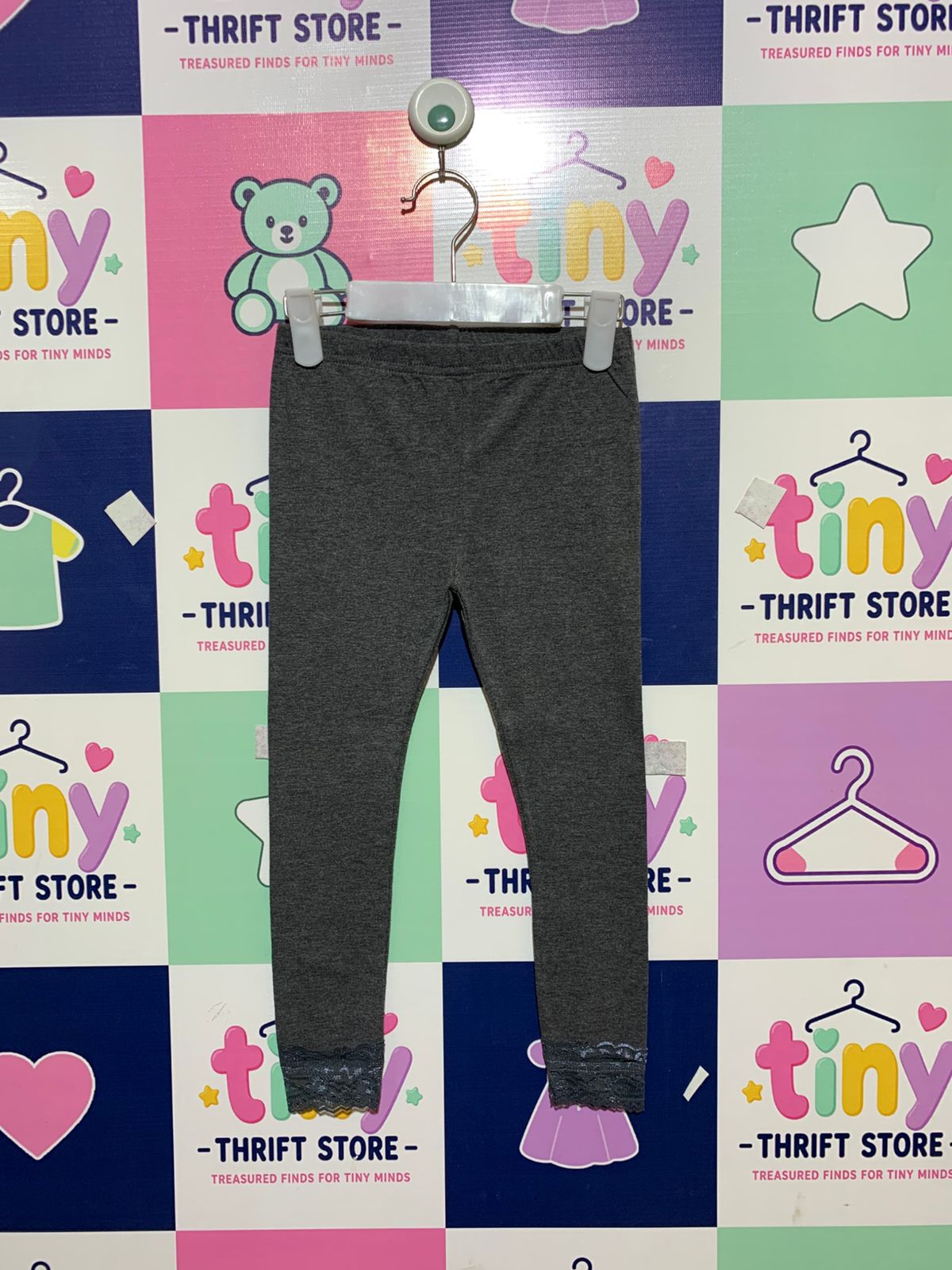 Navy. Girls' Charcoal Grey Lace-Trim Leggings - Size 4-5 Years AB1