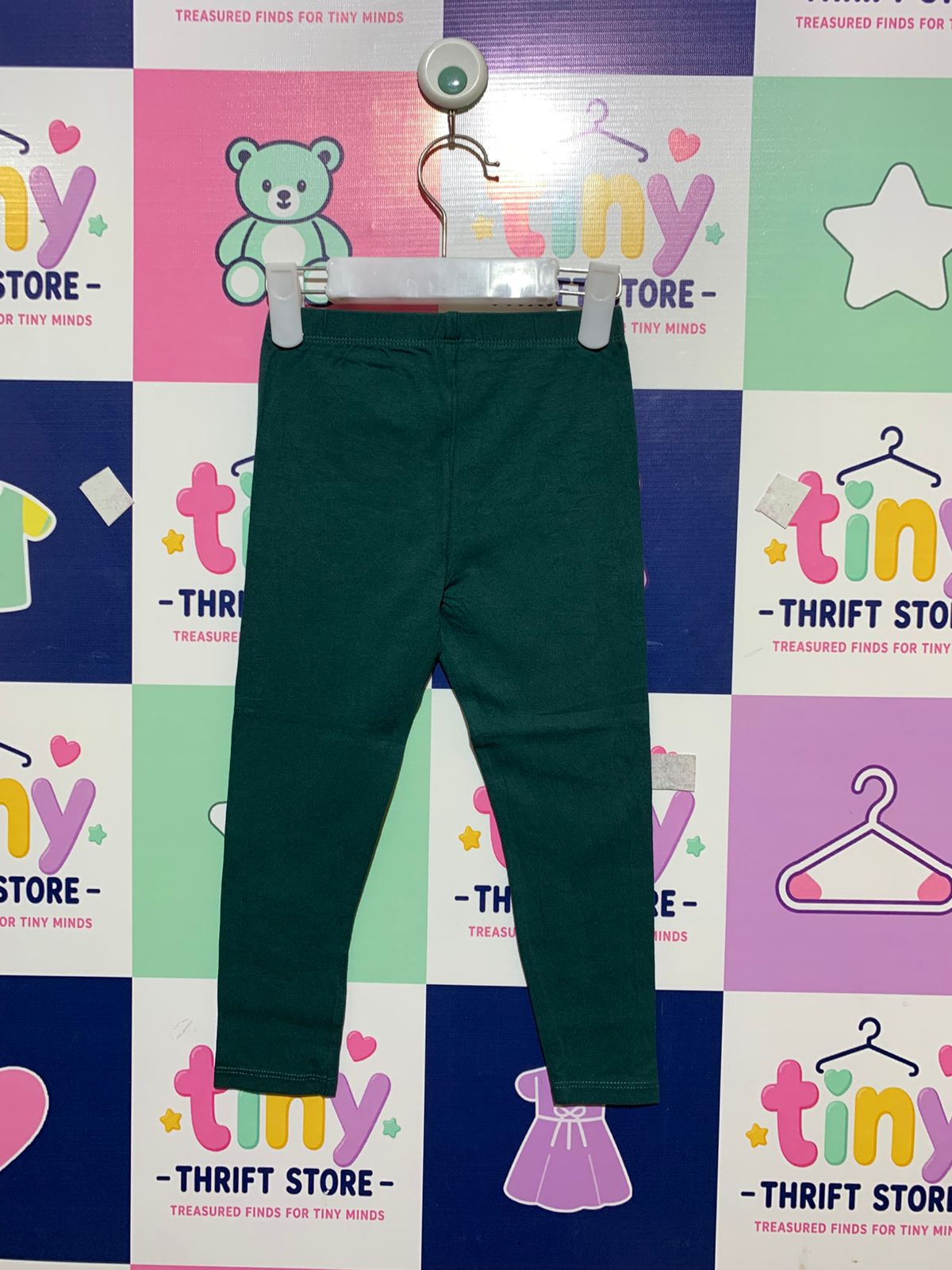 Tu Kids Forest Green Essential Cotton Stretch Leggings - Size 5 Years AB1