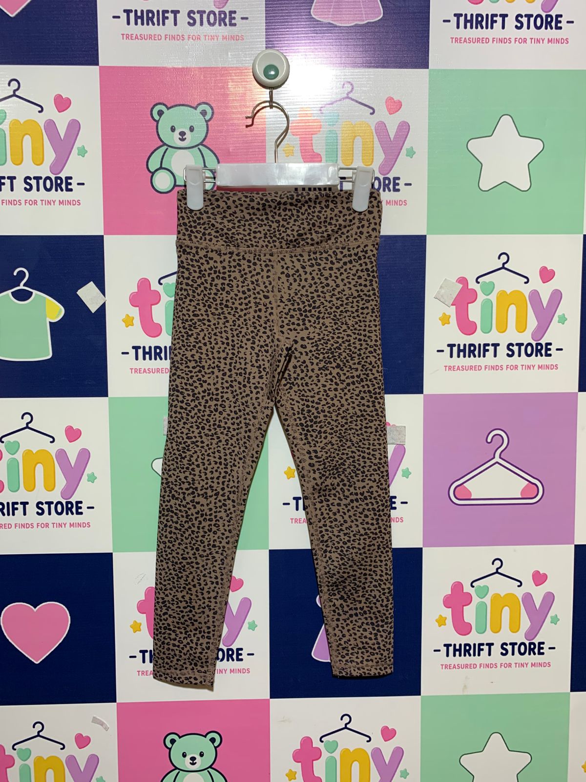 H&M Sport Girls' Leopard Print Performance Leggings - Size 5-6 Years AB1