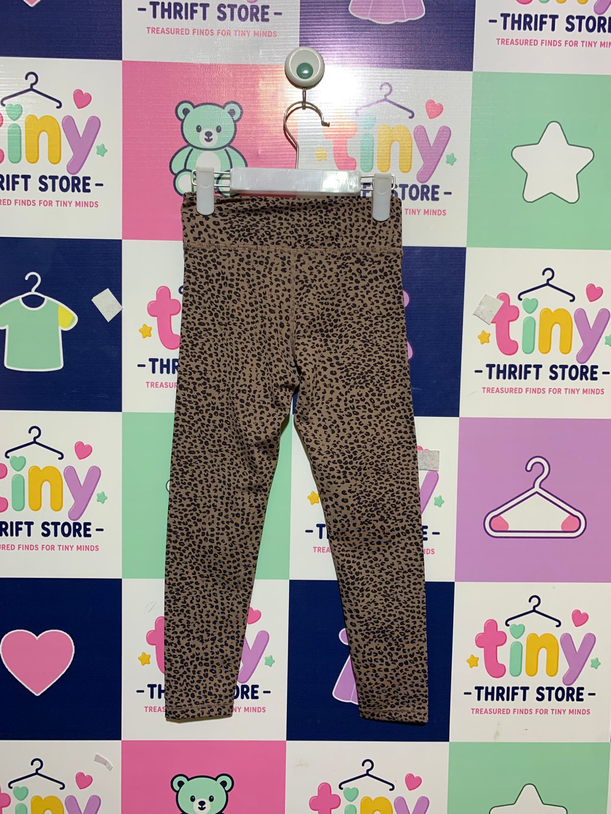 H&M Sport Girls' Leopard Print Performance Leggings - Size 5-6 Years AB1