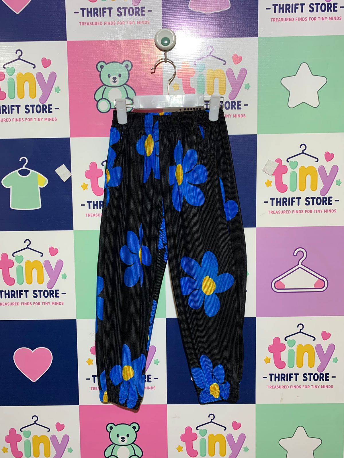 Kum Baby Girls' Black Pleated Floral Joggers - Size 6 Years AB1