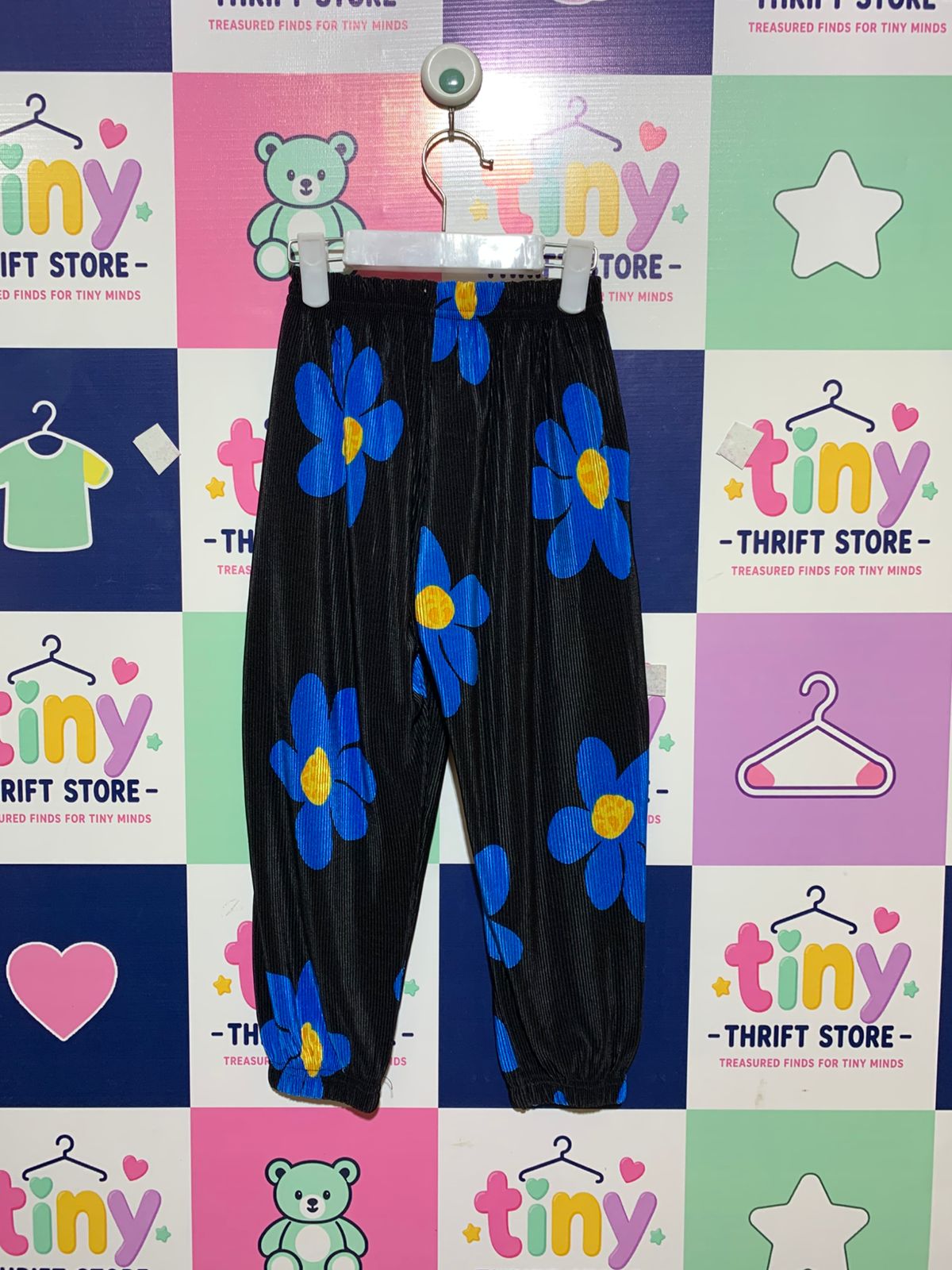 Kum Baby Girls' Black Pleated Floral Joggers - Size 6 Years AB1