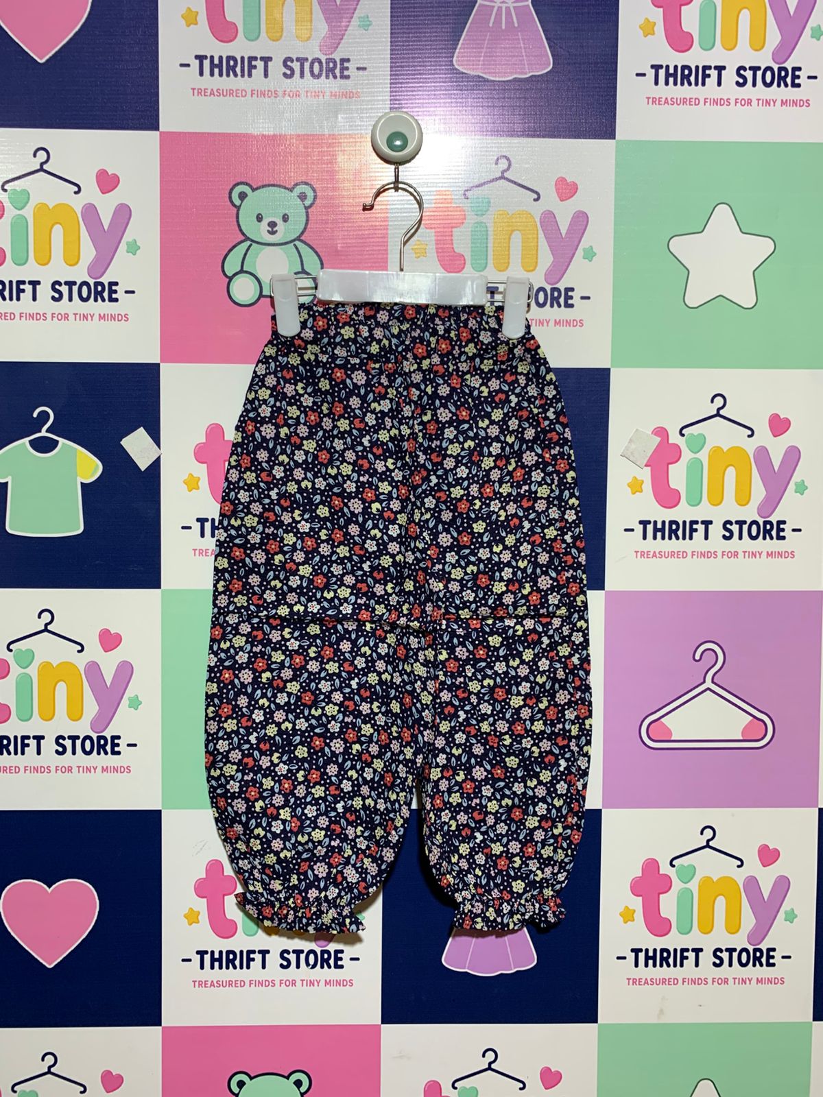 Girls' Navy Ditsy Floral Balloon Harem Pants - Size Medium AB1