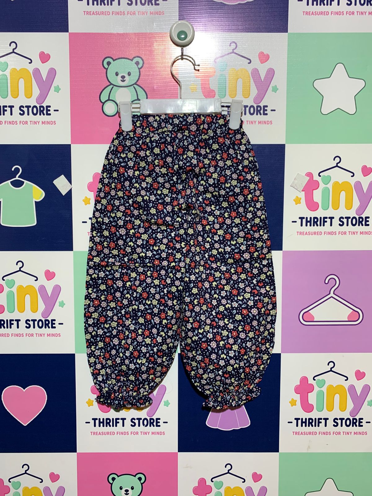 Girls' Navy Ditsy Floral Balloon Harem Pants - Size Medium AB1