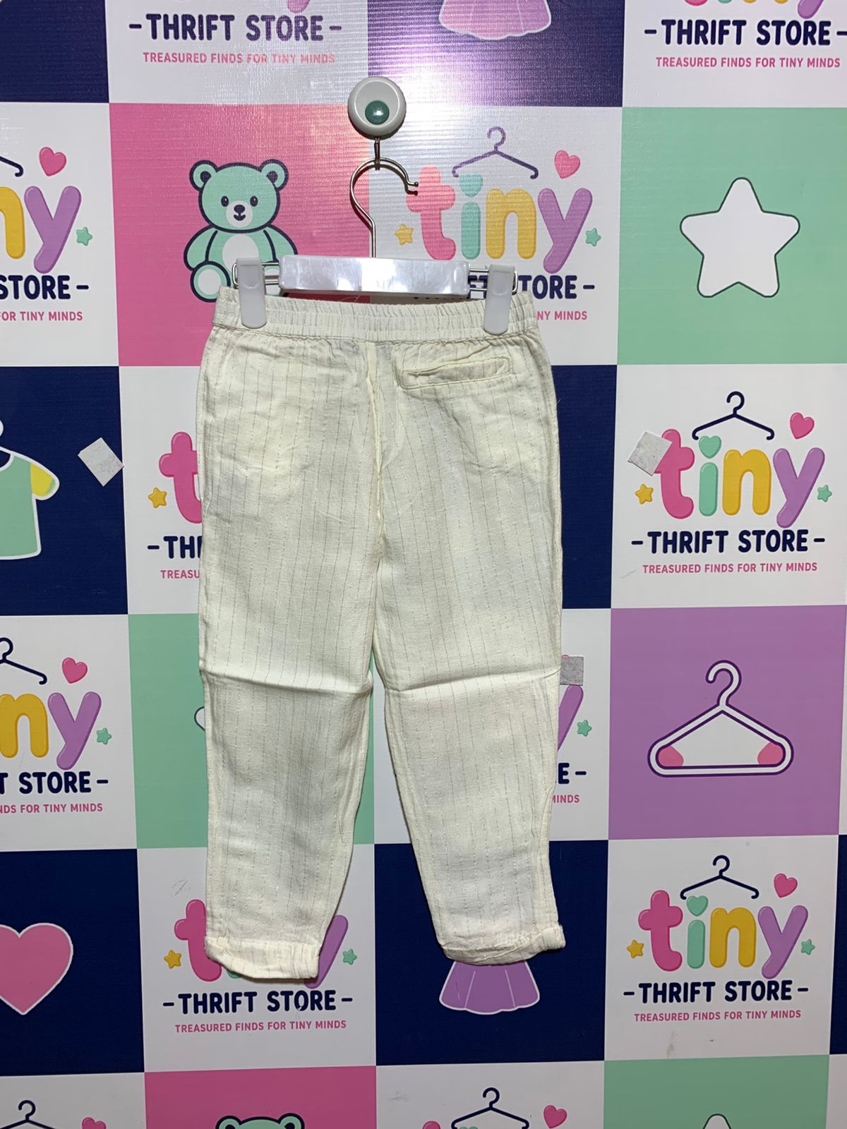 Kiabi Girls' Off-White Striped Linen-Blend Trousers - Size 5 Years AB1