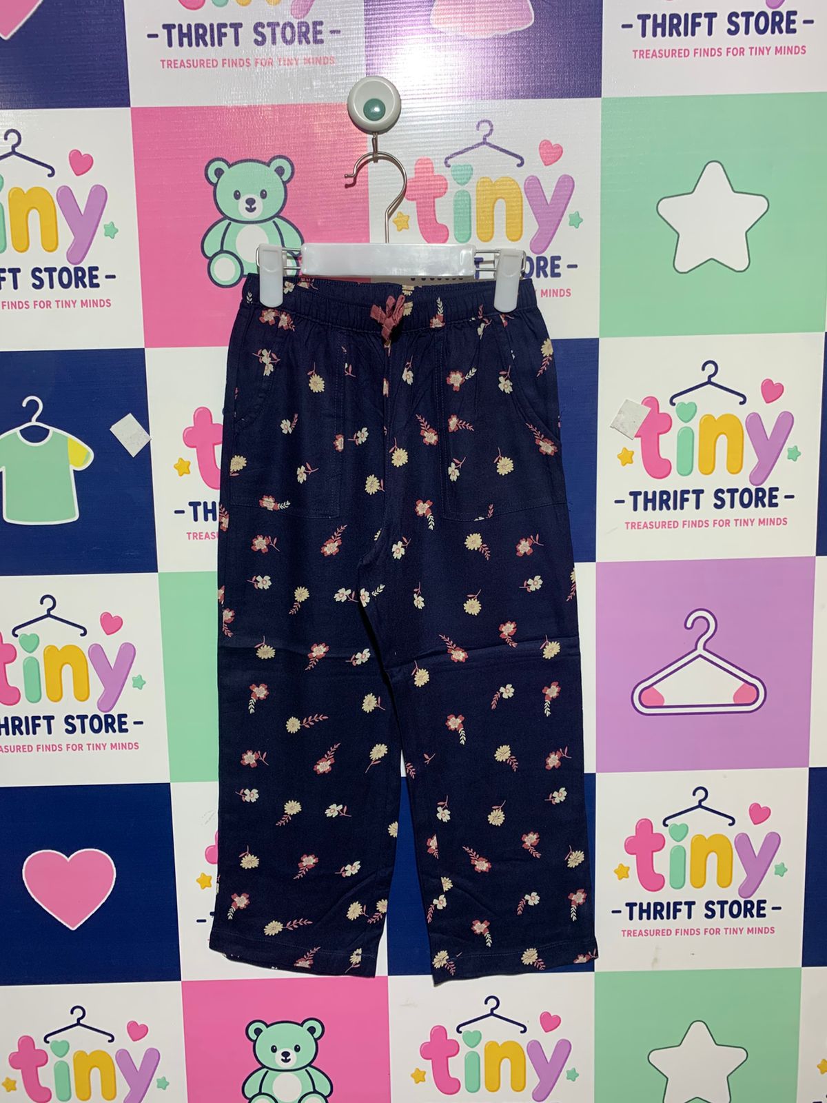 Tu Kids Navy Floral Viscose Trousers - Size 4-5 Years AB1