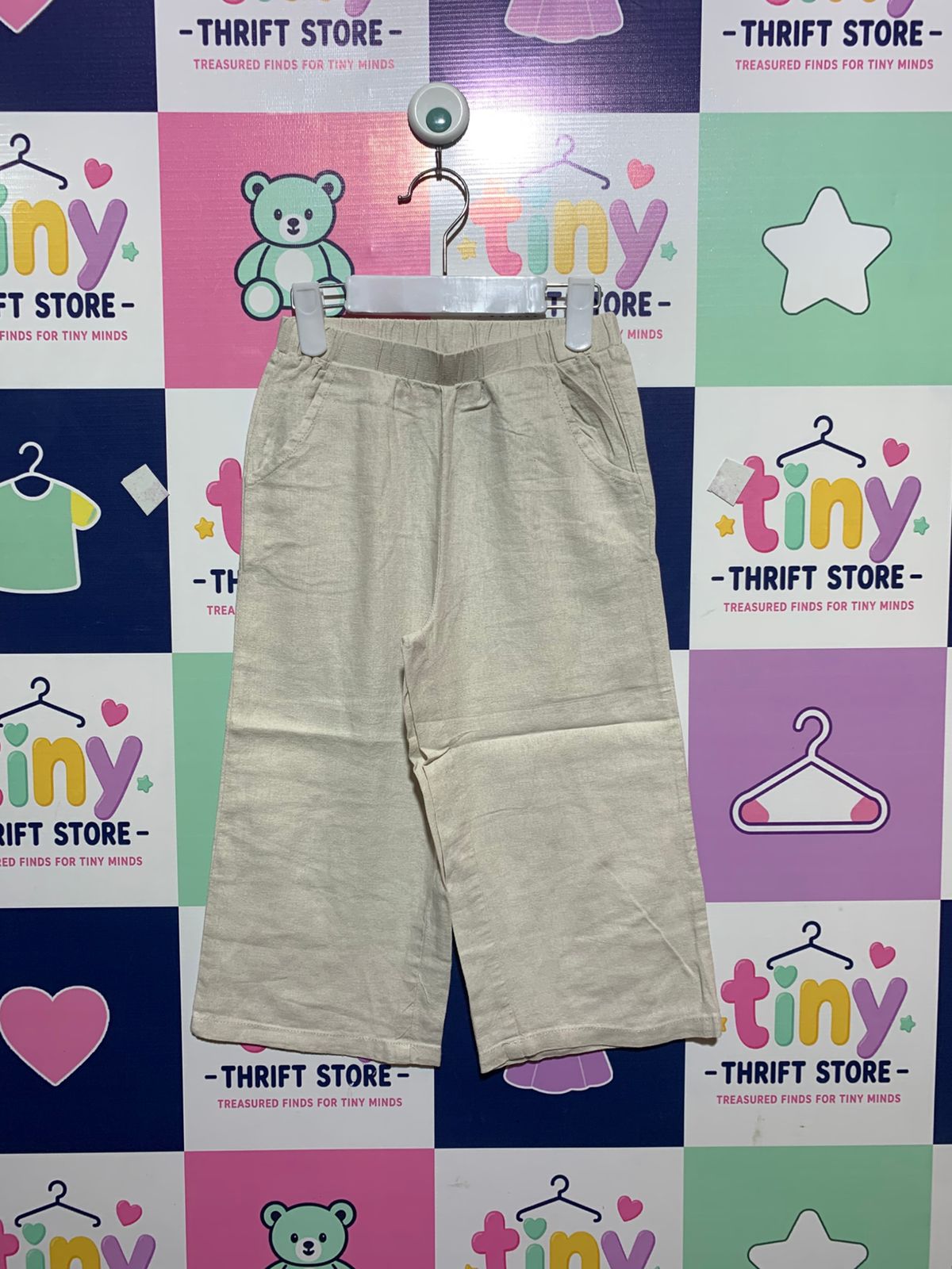 OZKIZ Girls' Beige Linen-Blend Wide-Leg Trousers - Size 7-8 Years AB1