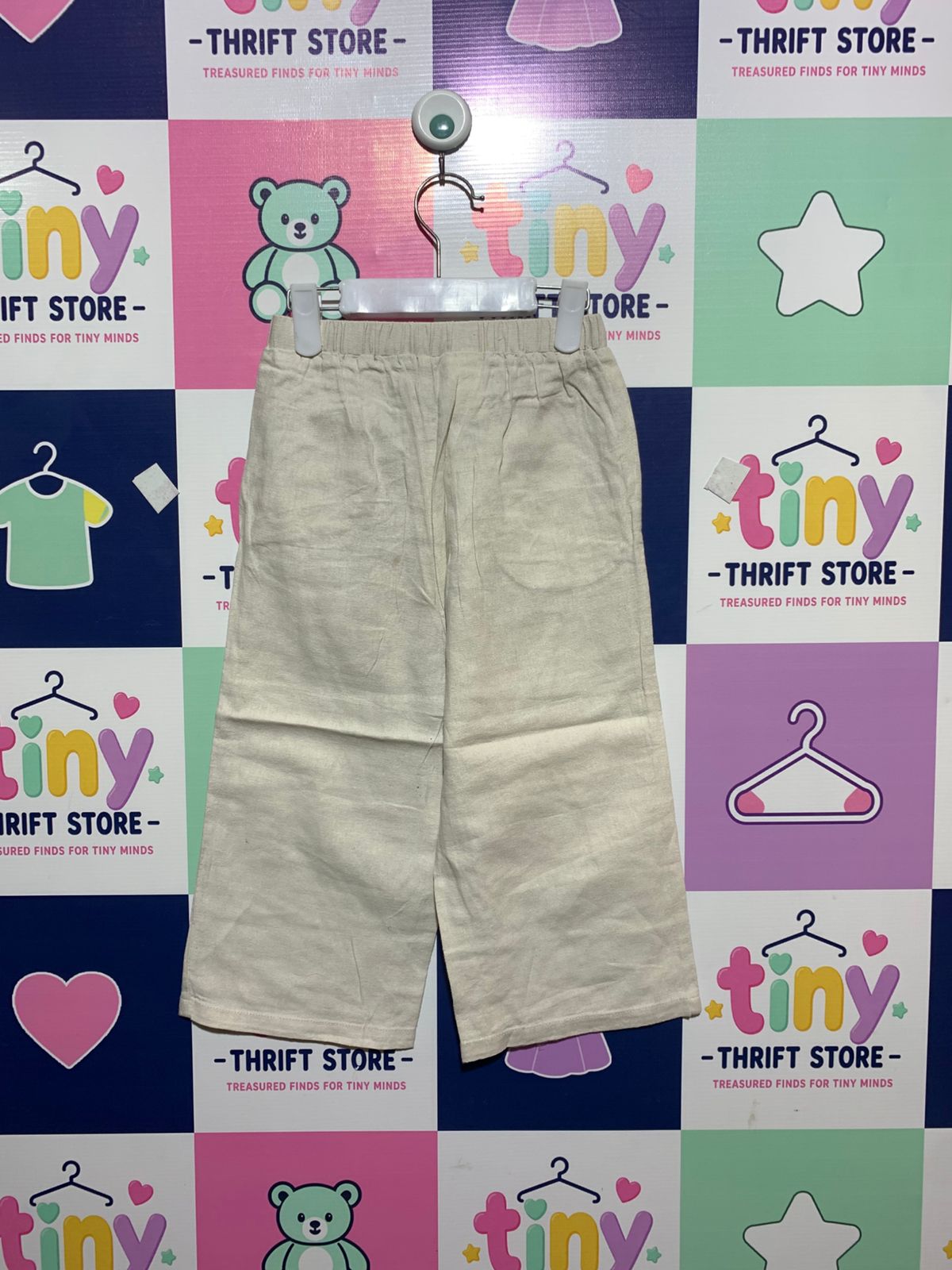 OZKIZ Girls' Beige Linen-Blend Wide-Leg Trousers - Size 7-8 Years AB1