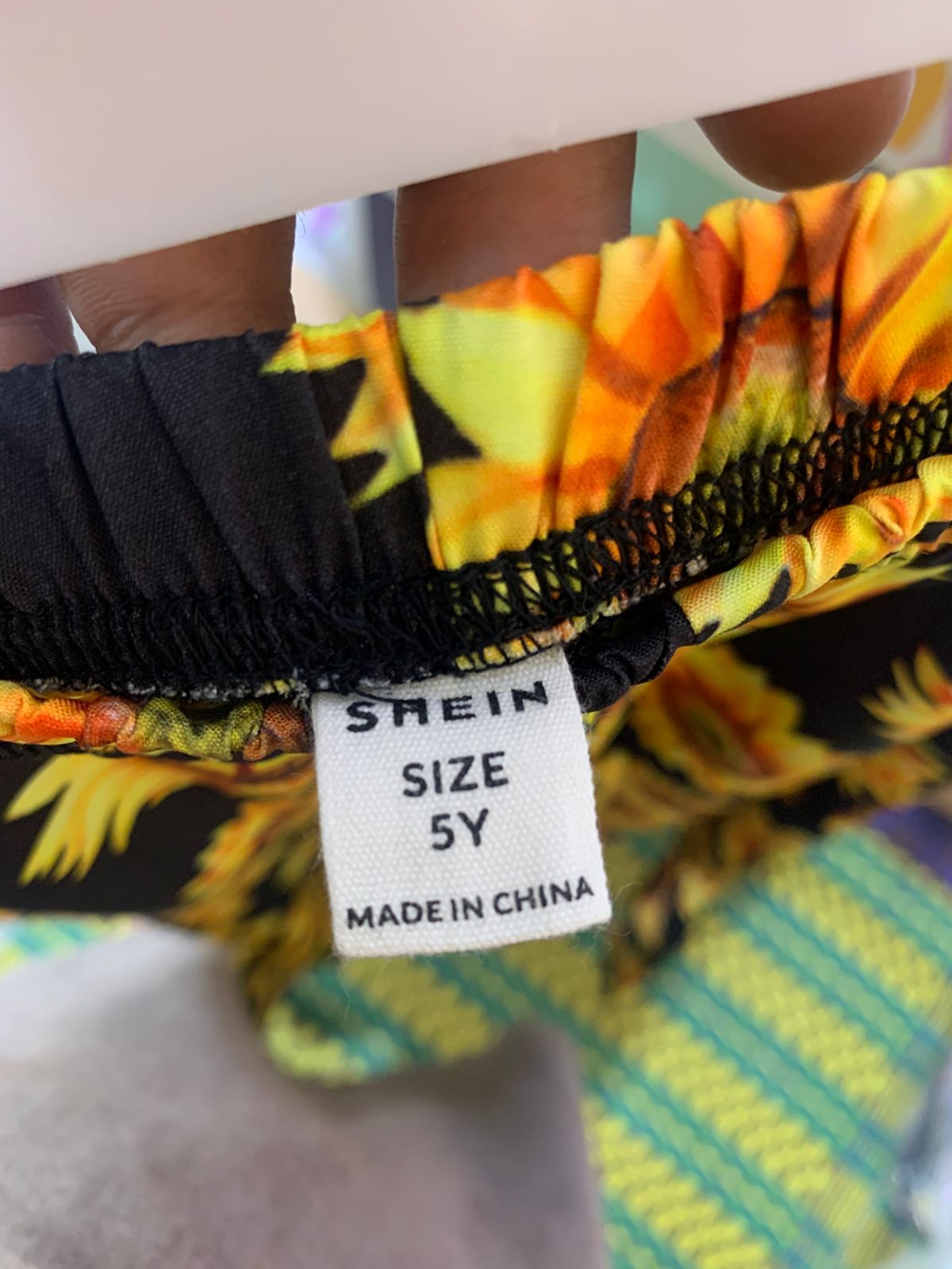 SHEIN Girls' Sunflower Print Ruffle Bell-Bottom Leggings - Size 5 Years AB1