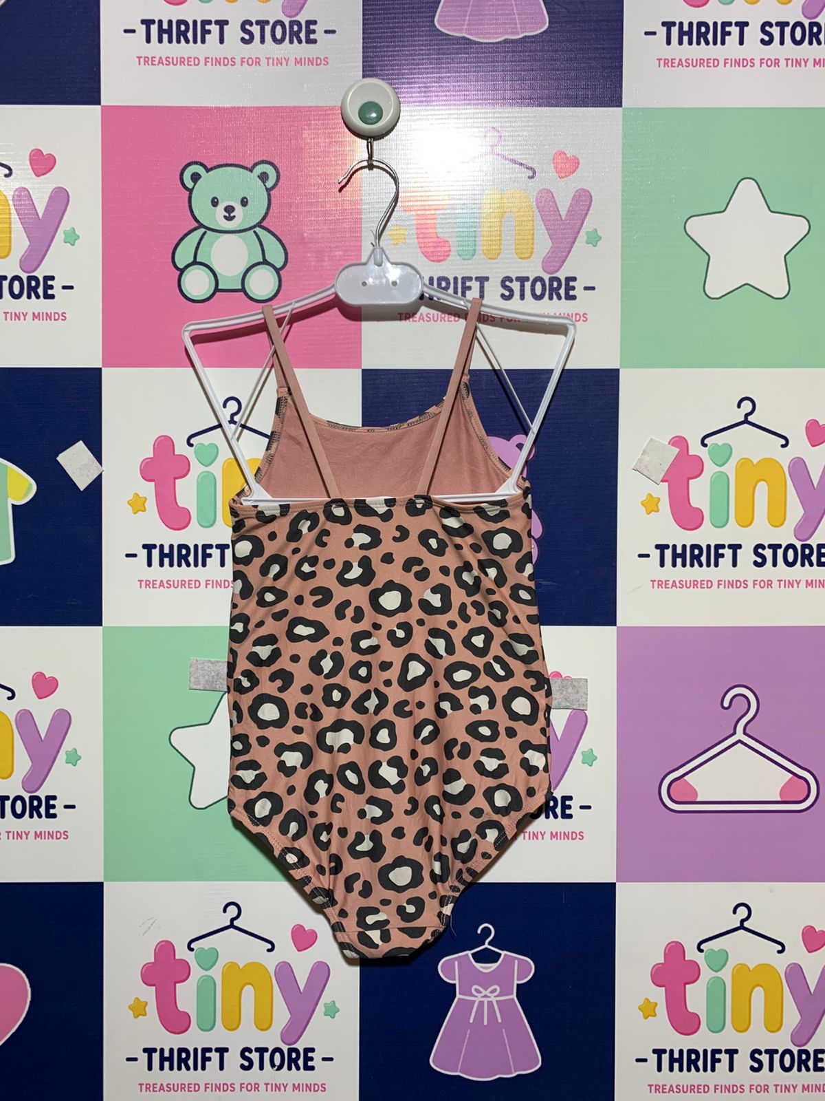 H&M Girls' Dusty Pink Leopard Print One-Piece Swimsuit - Size 5-6 Years AB1